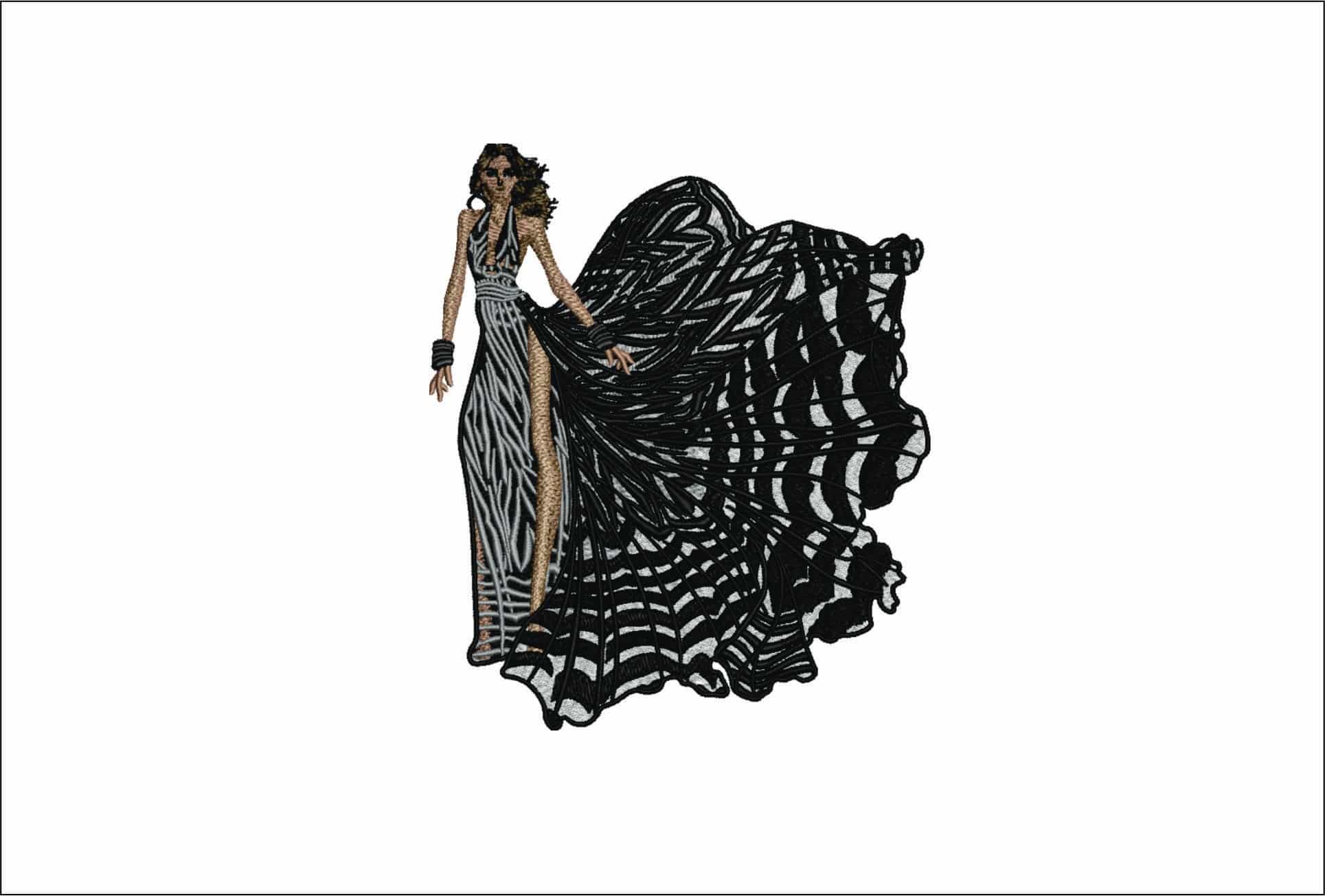 Elegant Lady in Black and White- Elegant embroidery design file - instant download