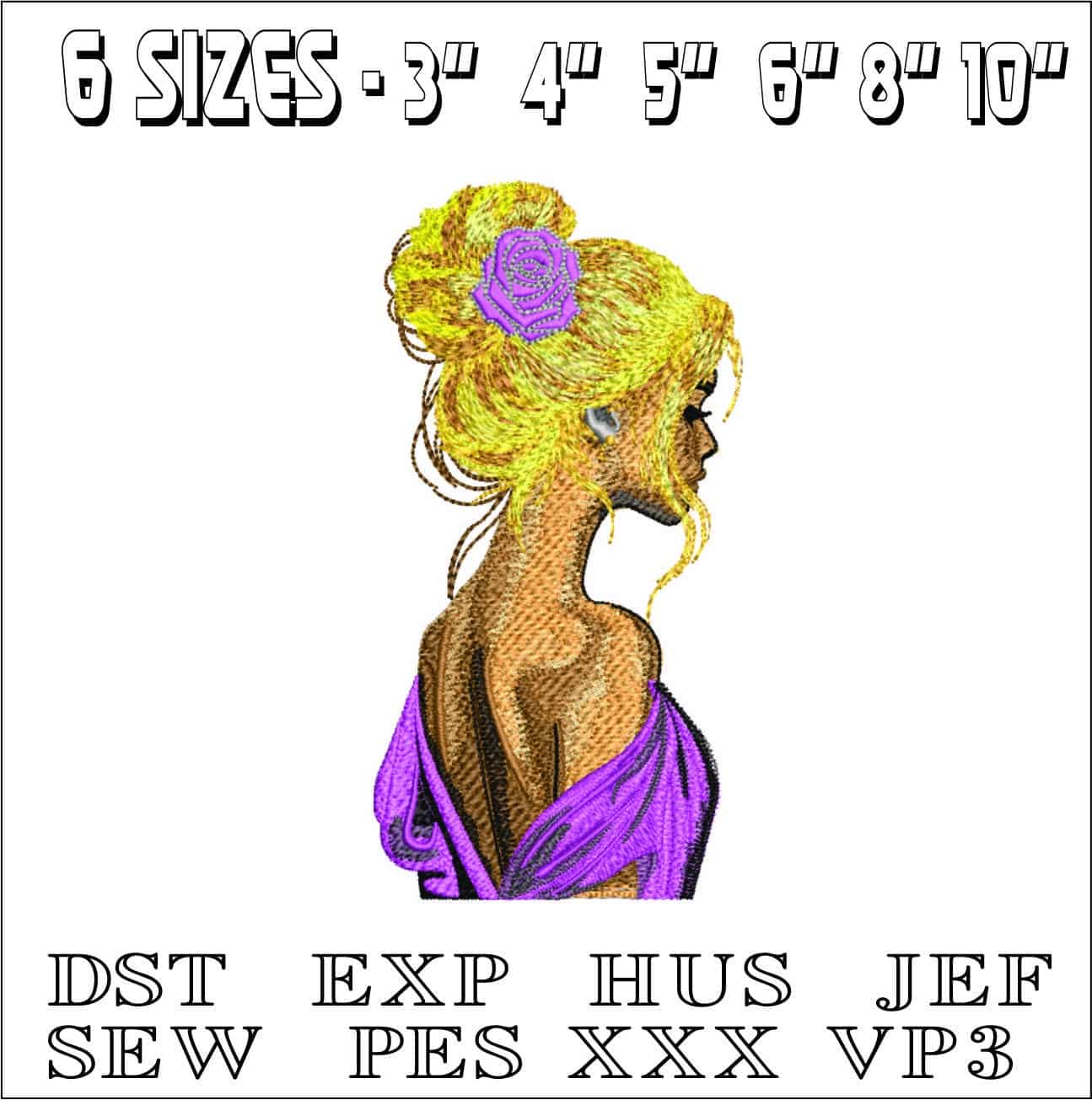 Elegant Lady with Color- Elegant embroidery design file - instant download — view 2