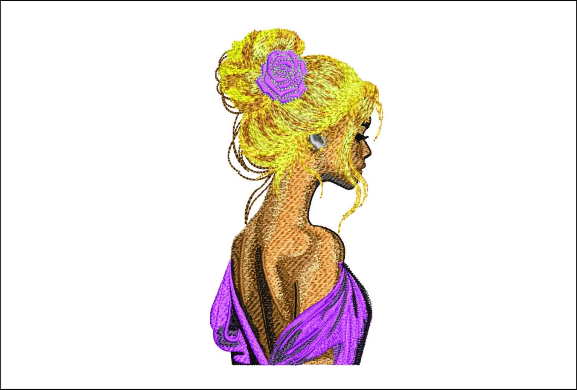 Elegant Lady with Color- Elegant embroidery design file - instant download