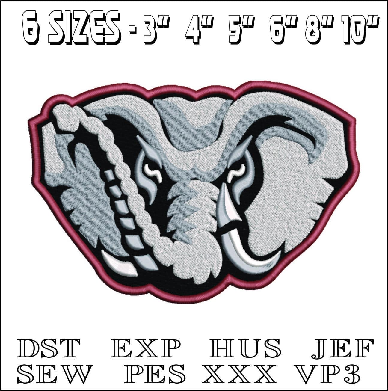 Elephant Face Mascot- Elegant embroidery design file - instant download — view 2