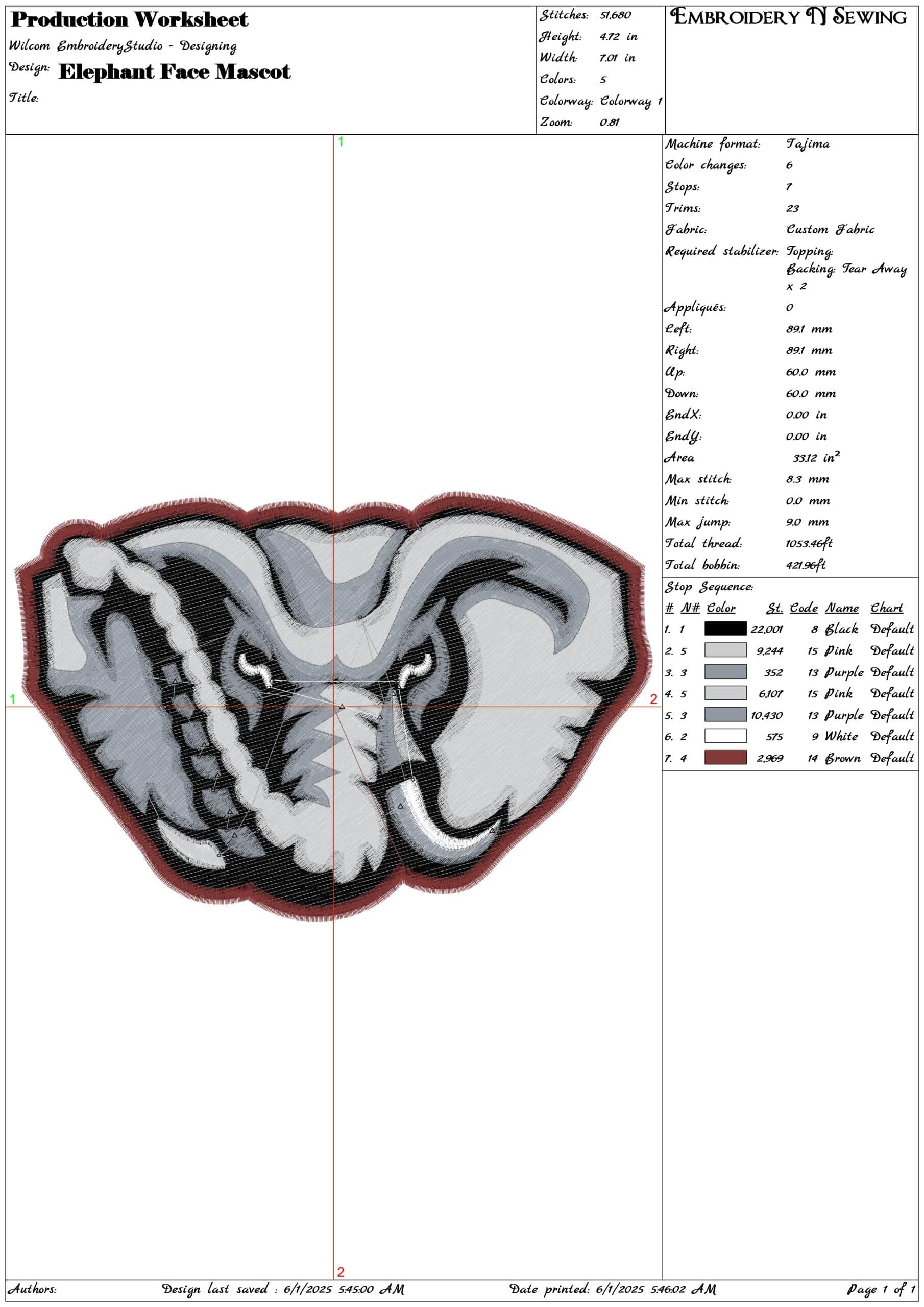 Elephant Face Mascot- Elegant embroidery design file - instant download — view 3