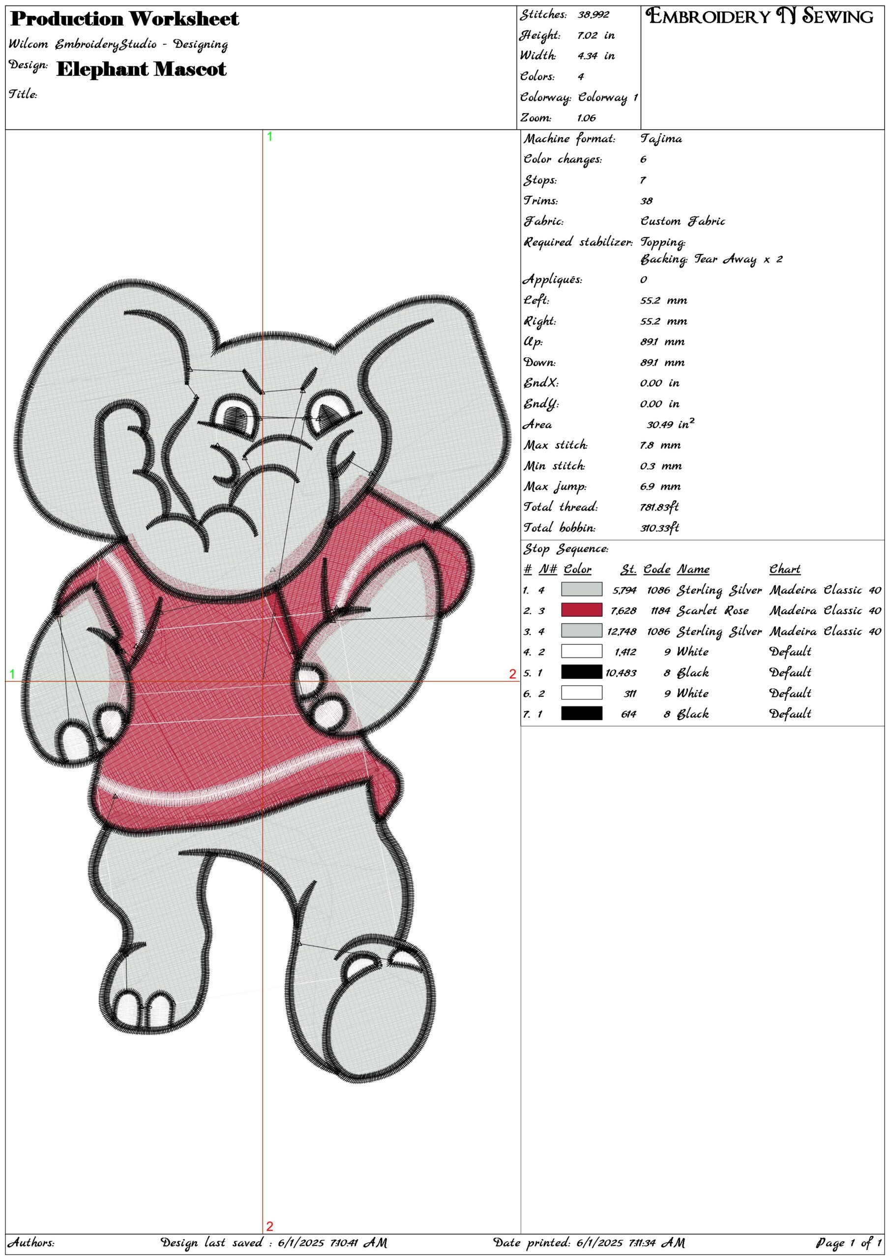 Elephant Mascot- Elegant embroidery design file - instant download — view 3