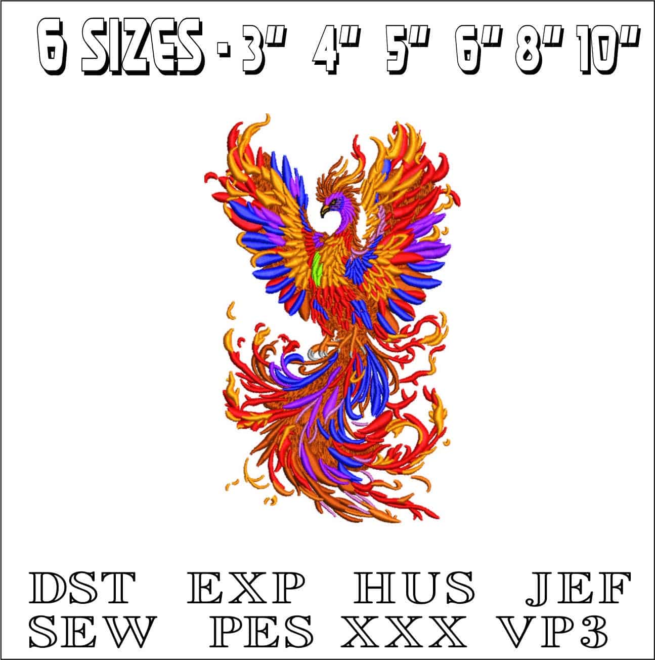 Fauxs Pheonix- Elegant embroidery design file - instant download — view 2