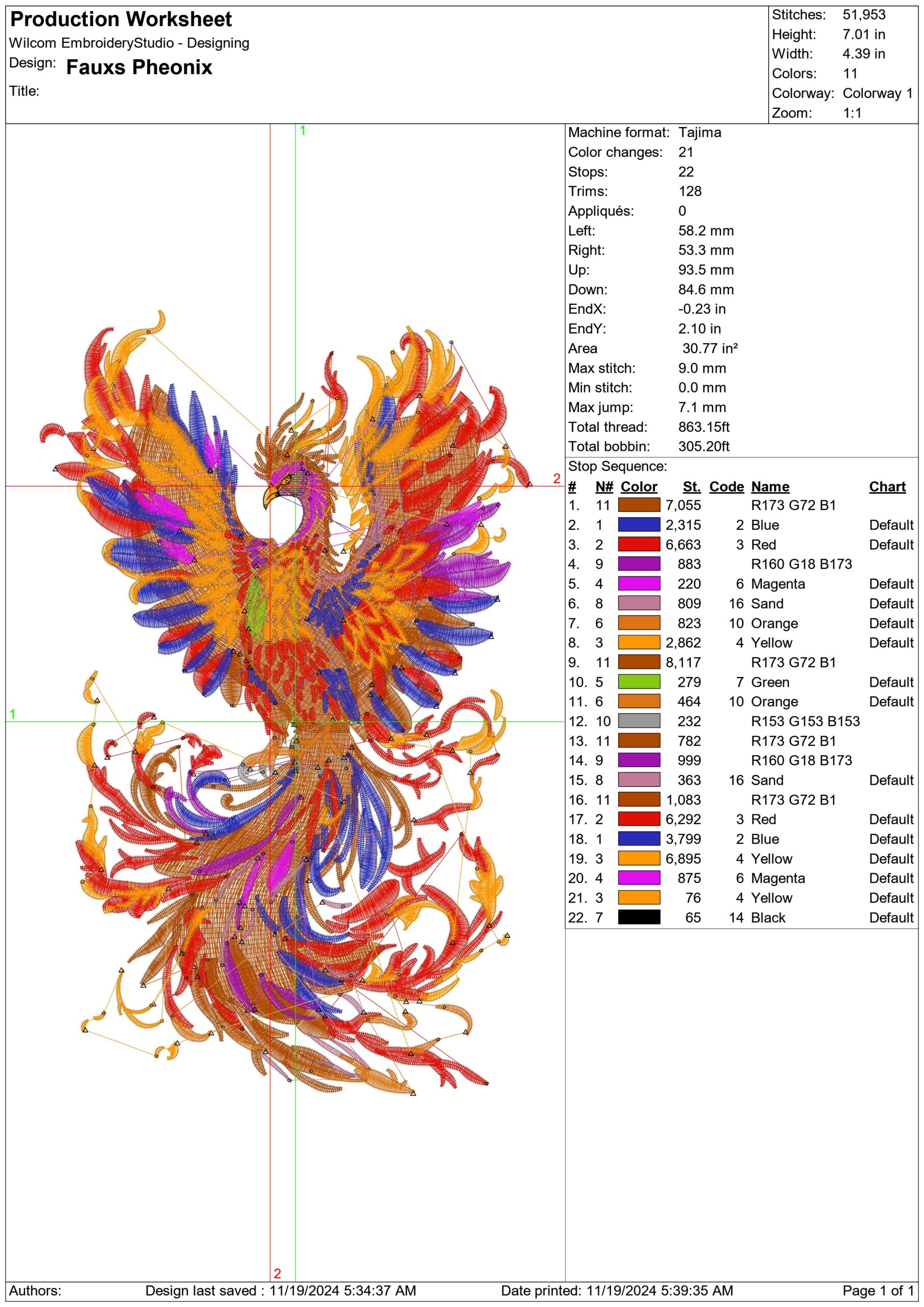 Fauxs Pheonix- Elegant embroidery design file - instant download — view 3