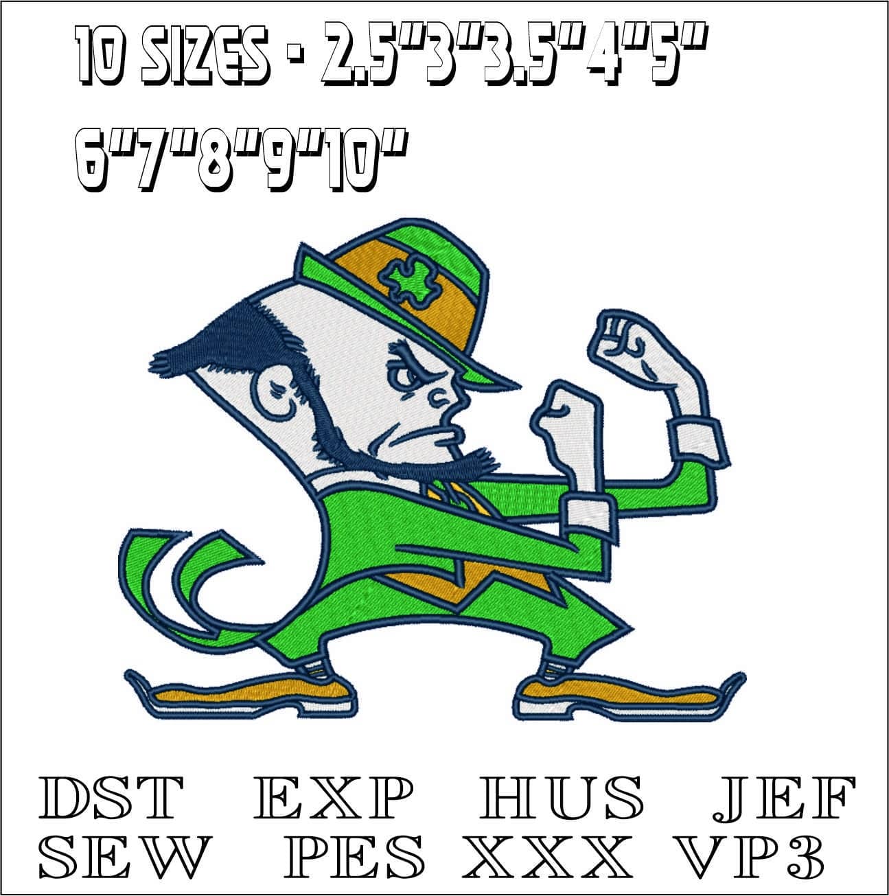 Notre Dame Fighting Irish Leprechaun embroidery design - Irish Logo embroidery machine pattern embroidery file — view 2