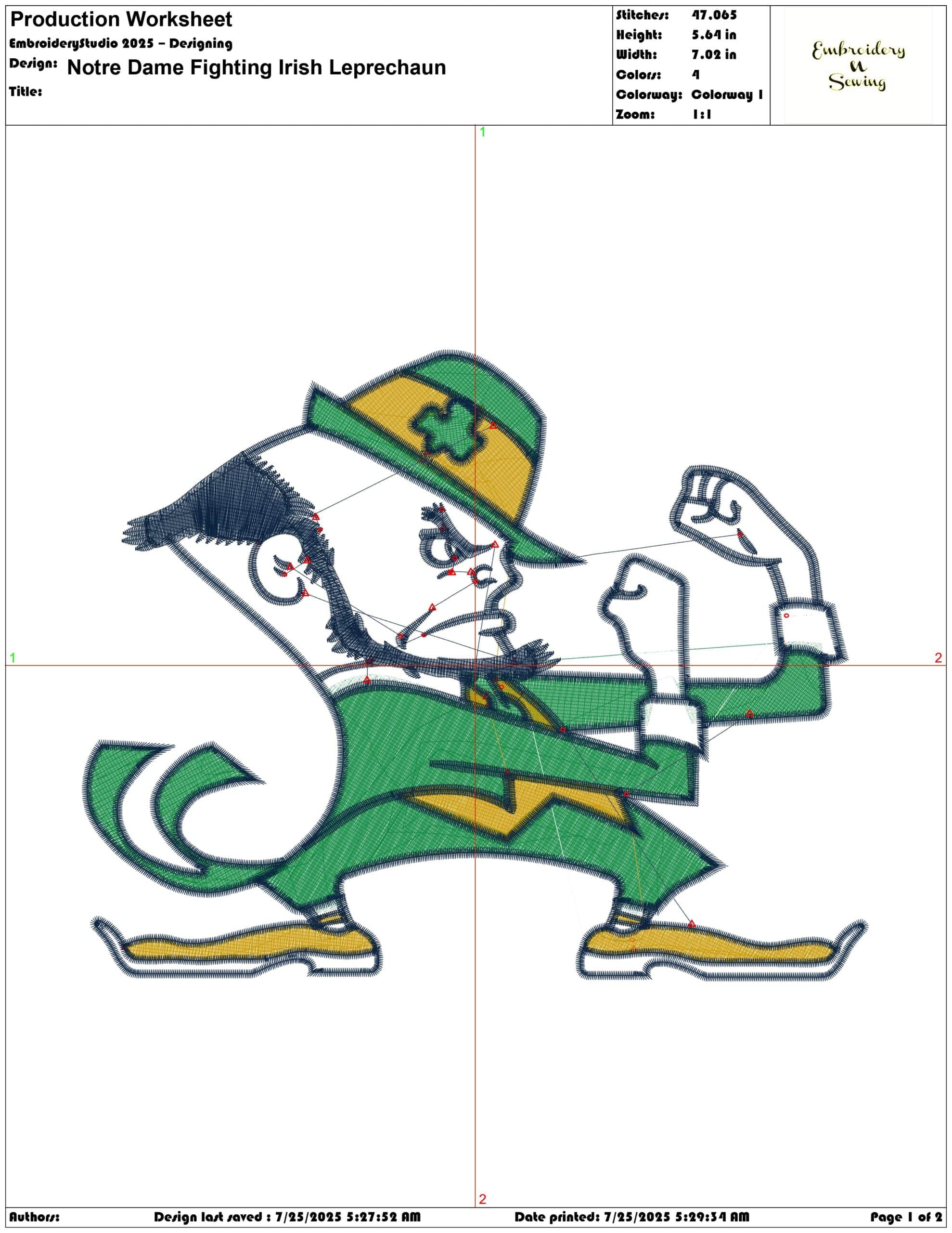Notre Dame Fighting Irish Leprechaun embroidery design - Irish Logo embroidery machine pattern embroidery file — view 3