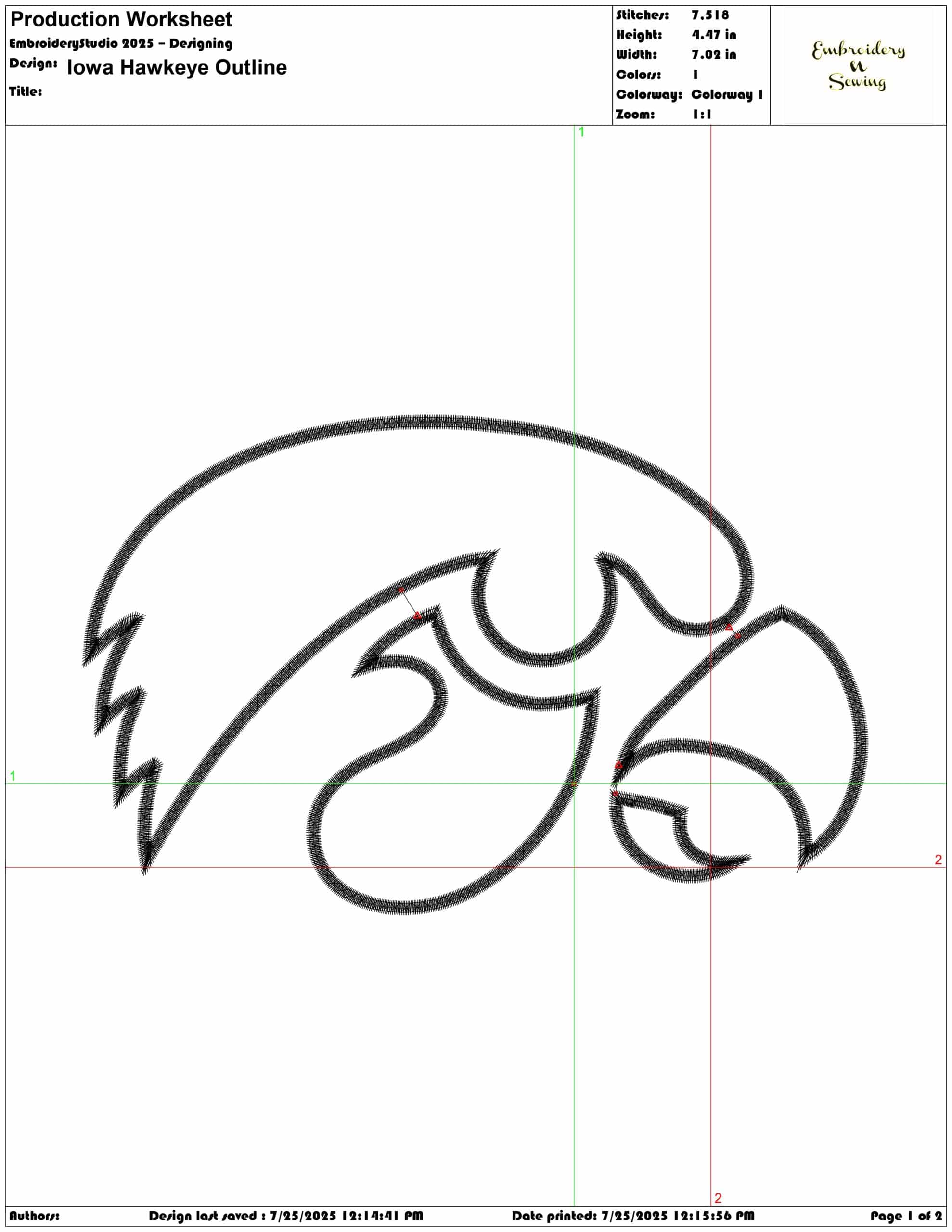 Iowa Hawkeyes Outline only - University of Iowa Hawkeyes embroidery design - Logo embroidery machine pattern embroidery file — view 3