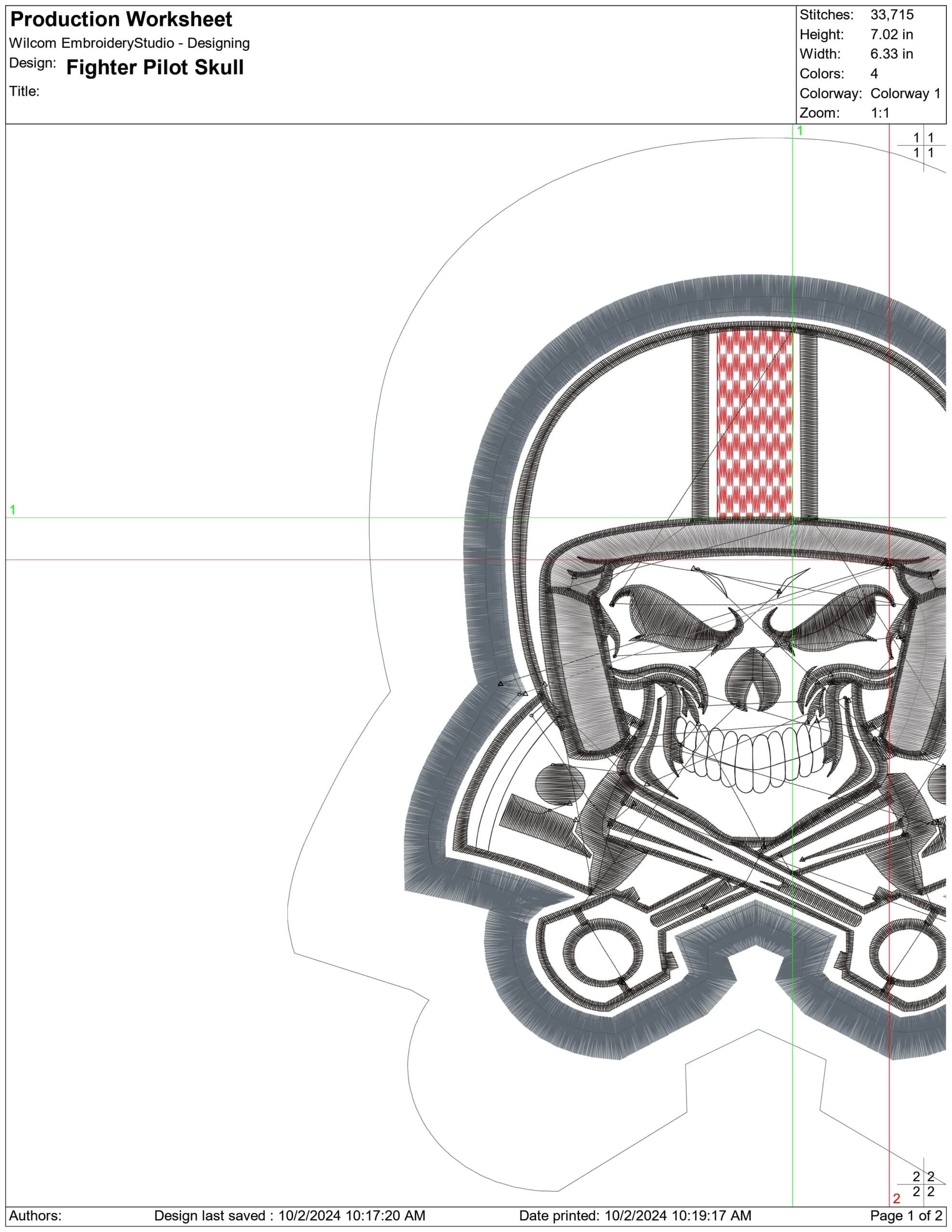 Figther Pilot Skull- Elegant embroidery design file - instant download — view 4