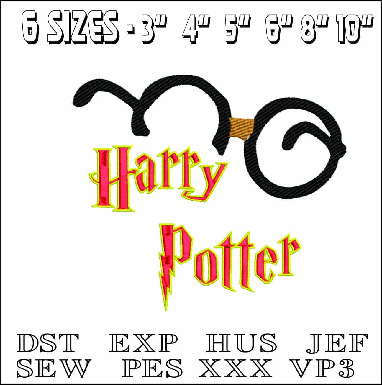 Glasses HP- Elegant embroidery design file - instant download — view 2