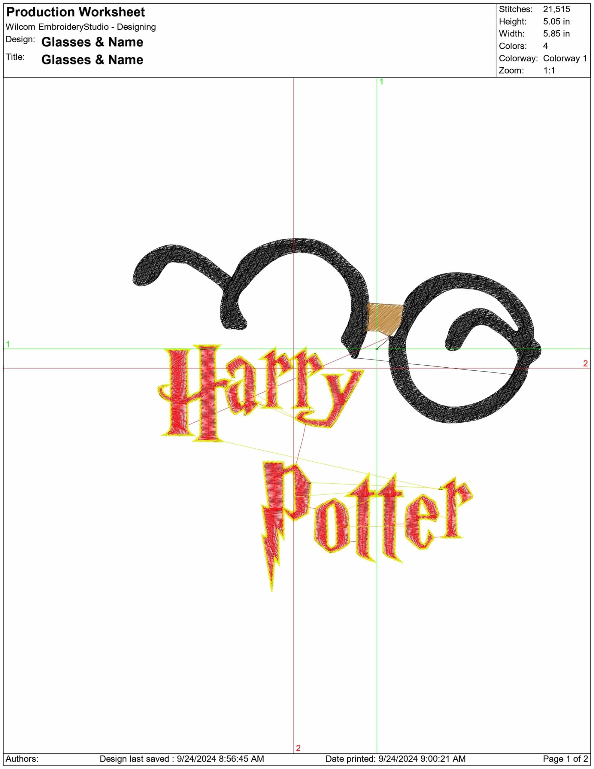 Glasses HP- Elegant embroidery design file - instant download — view 4
