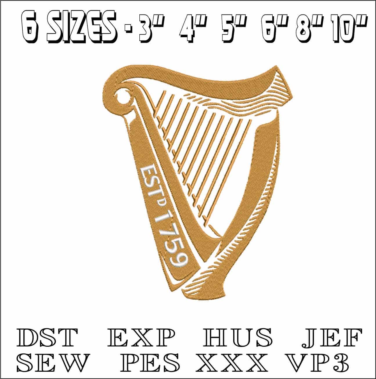 Guiness Harp Only- Elegant embroidery design file - instant download — view 2