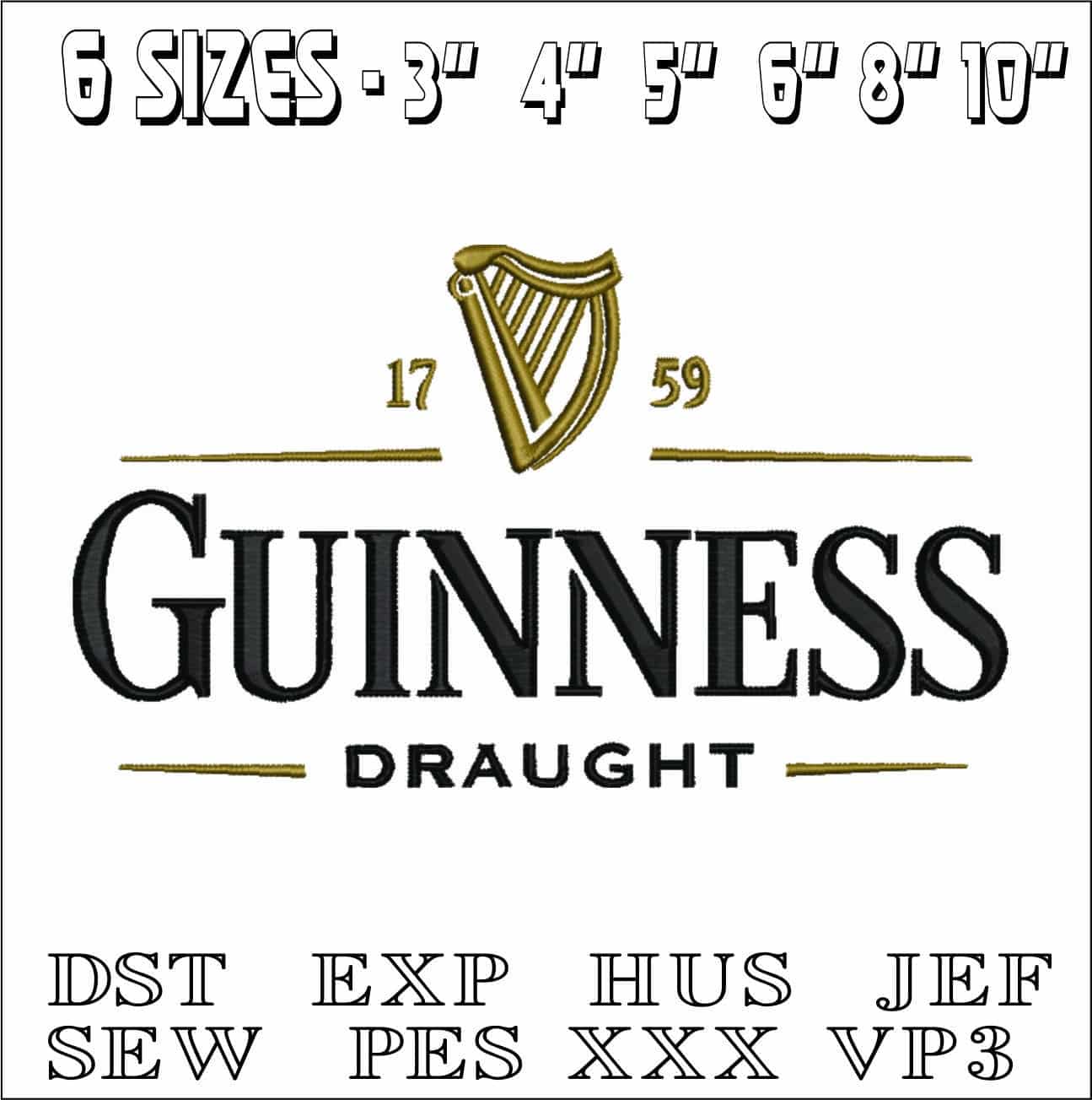 Guiness Logo- Elegant embroidery design file - instant download — view 2