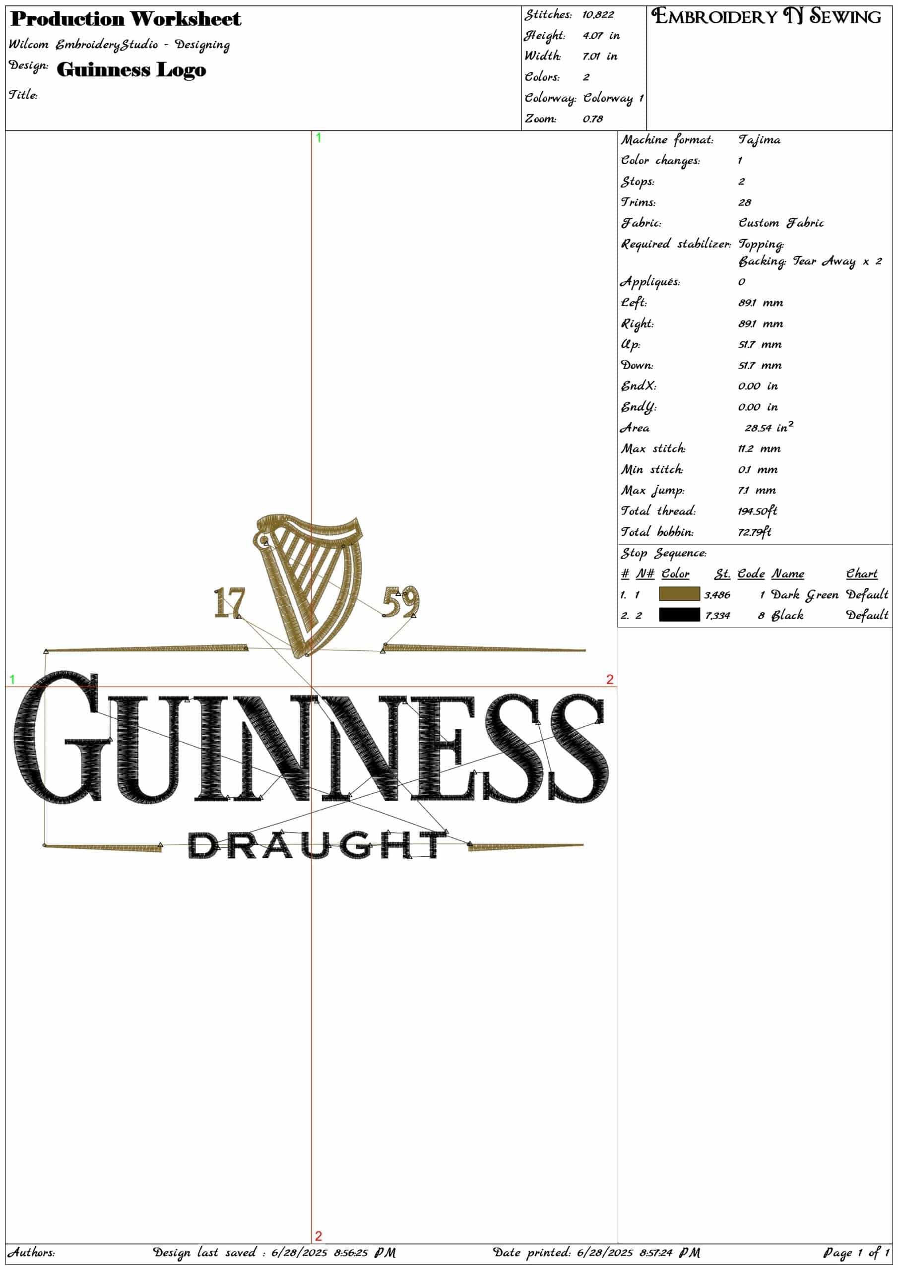 Guiness Logo- Elegant embroidery design file - instant download — view 3