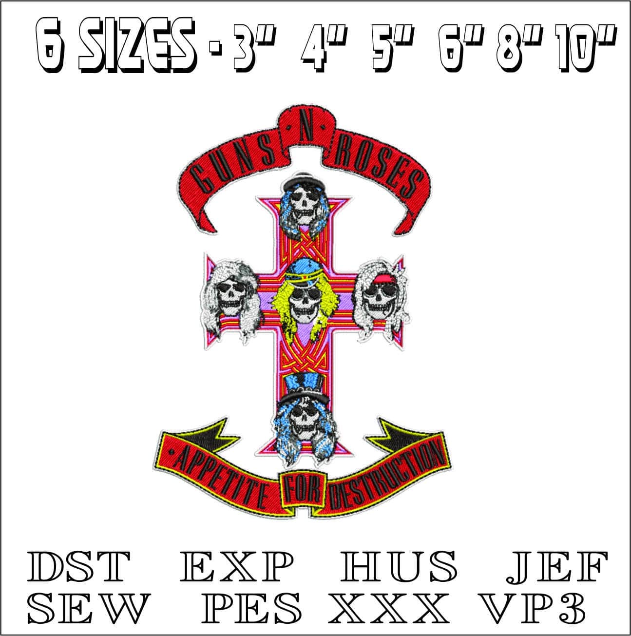 Guns and Roses Appetite Destruction- Elegant embroidery design file - instant download — view 2