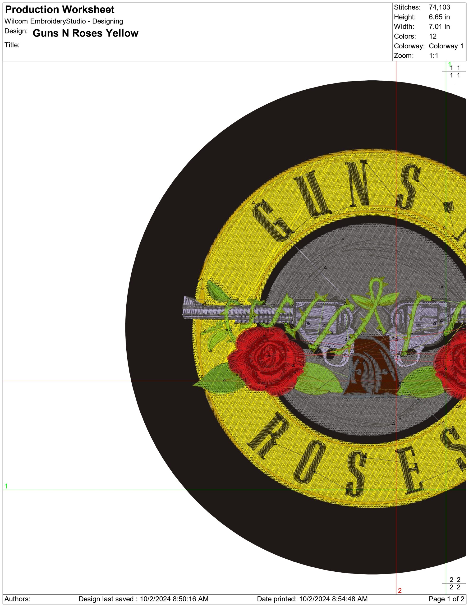 Guns N Roses Yellow- Elegant embroidery design file - instant download — view 4