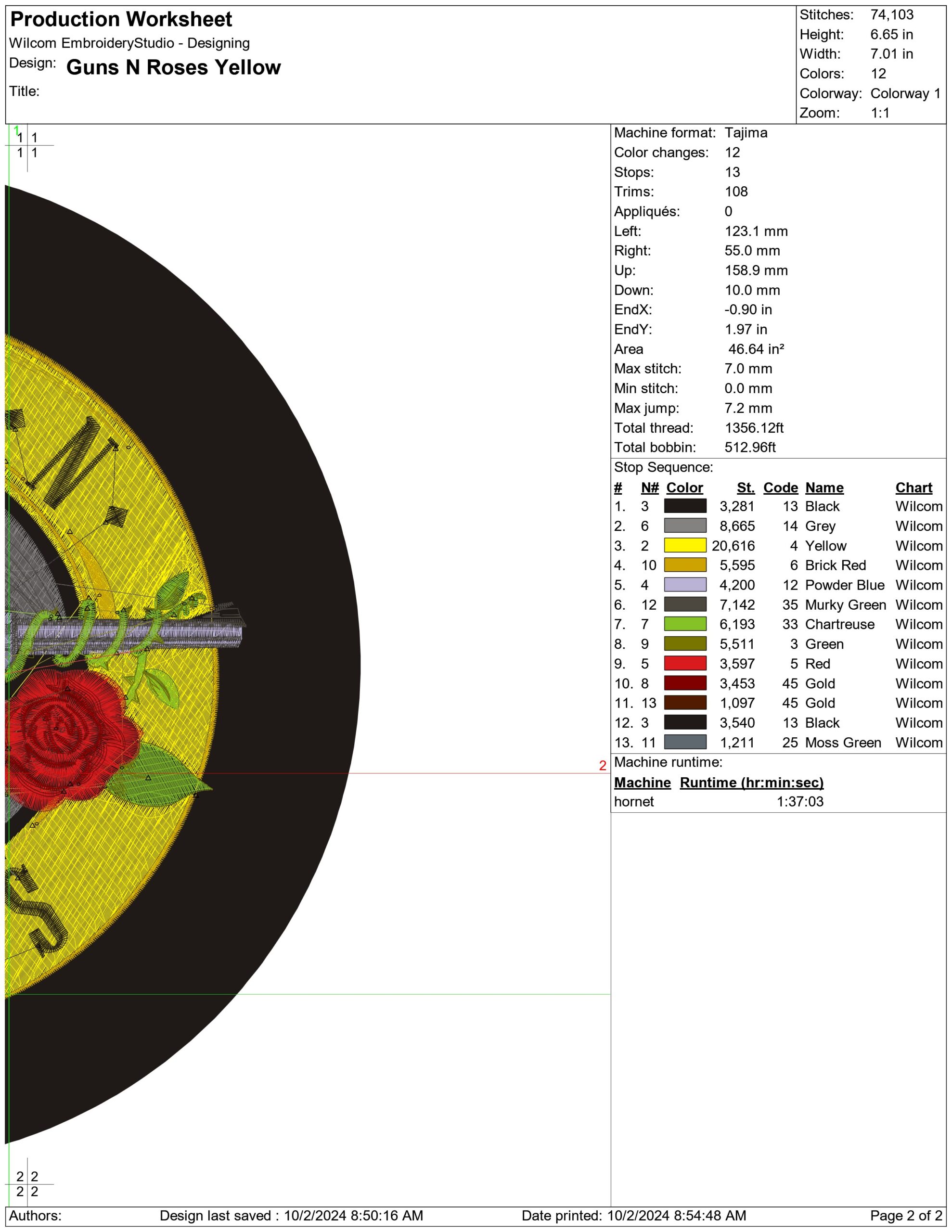 Guns N Roses Yellow- Elegant embroidery design file - instant download — view 3