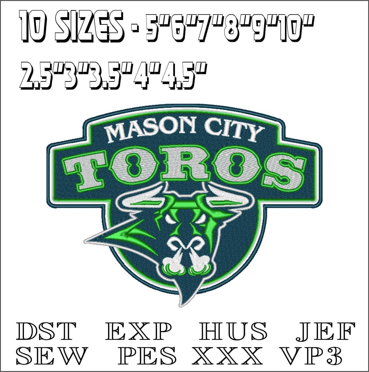 Mason City Toros Logo - Iowa Mason City Junior Ice Hockey embroidery design - Logo embroidery machine pattern embroidery file — view 2