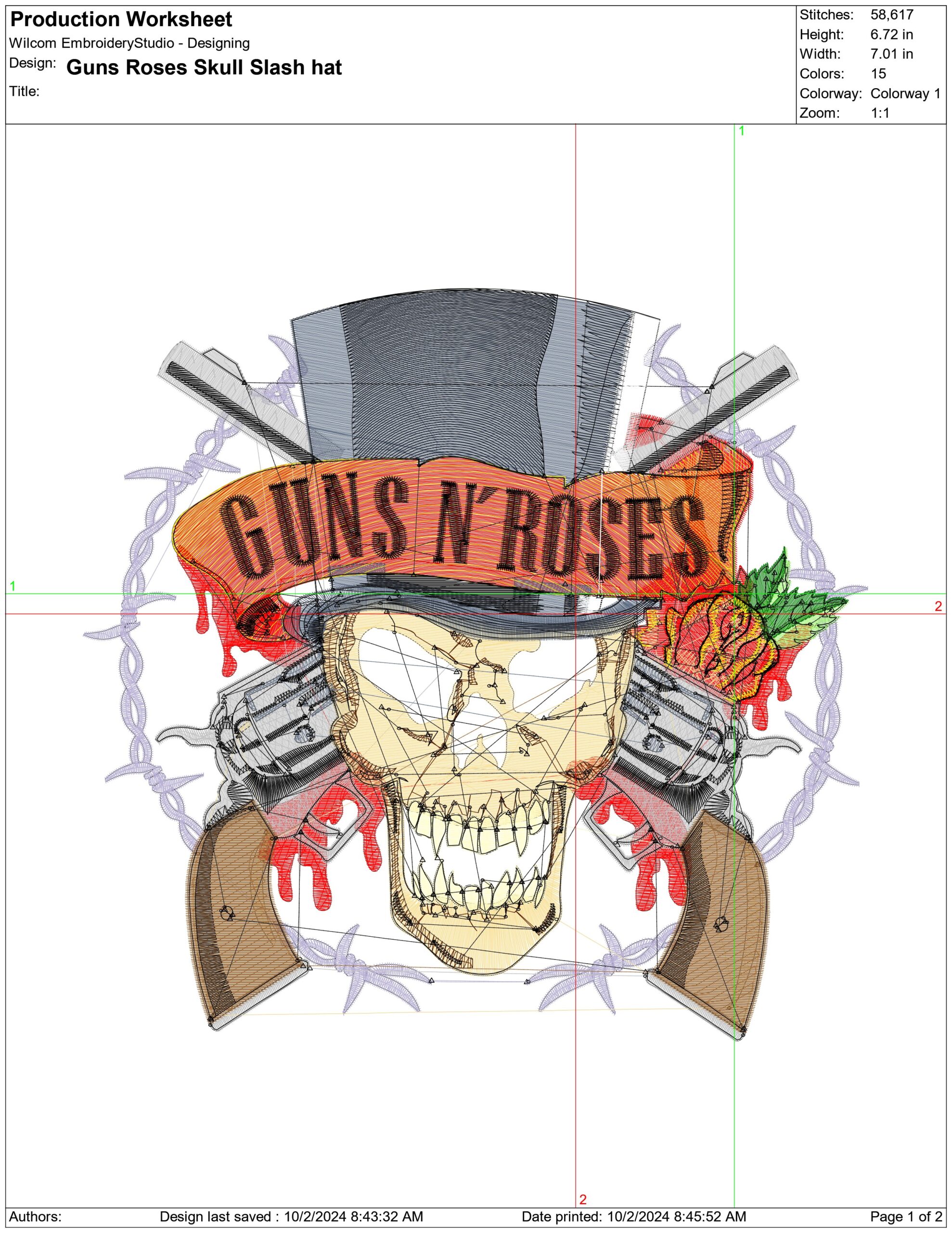 Guns Roses Skull Slash hat- Elegant embroidery design file - instant download — view 4