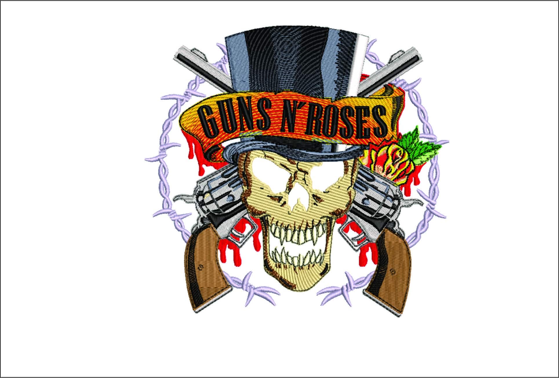 Guns Roses Skull Slash hat- Elegant embroidery design file - instant download