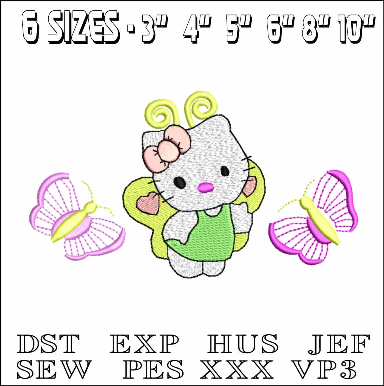 Hello Kitty Butterfly- Elegant embroidery design file - instant download — view 2