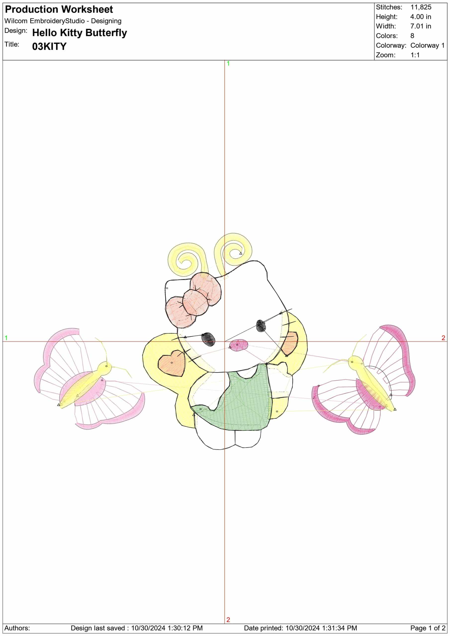 Hello Kitty Butterfly- Elegant embroidery design file - instant download — view 4