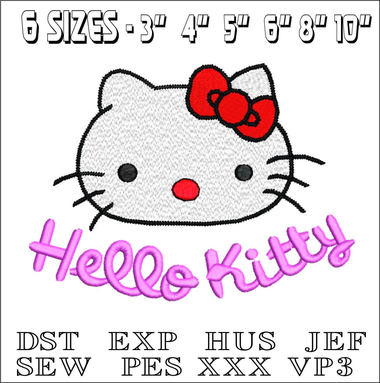 Hello Kitty Face name- Elegant embroidery design file - instant download — view 2
