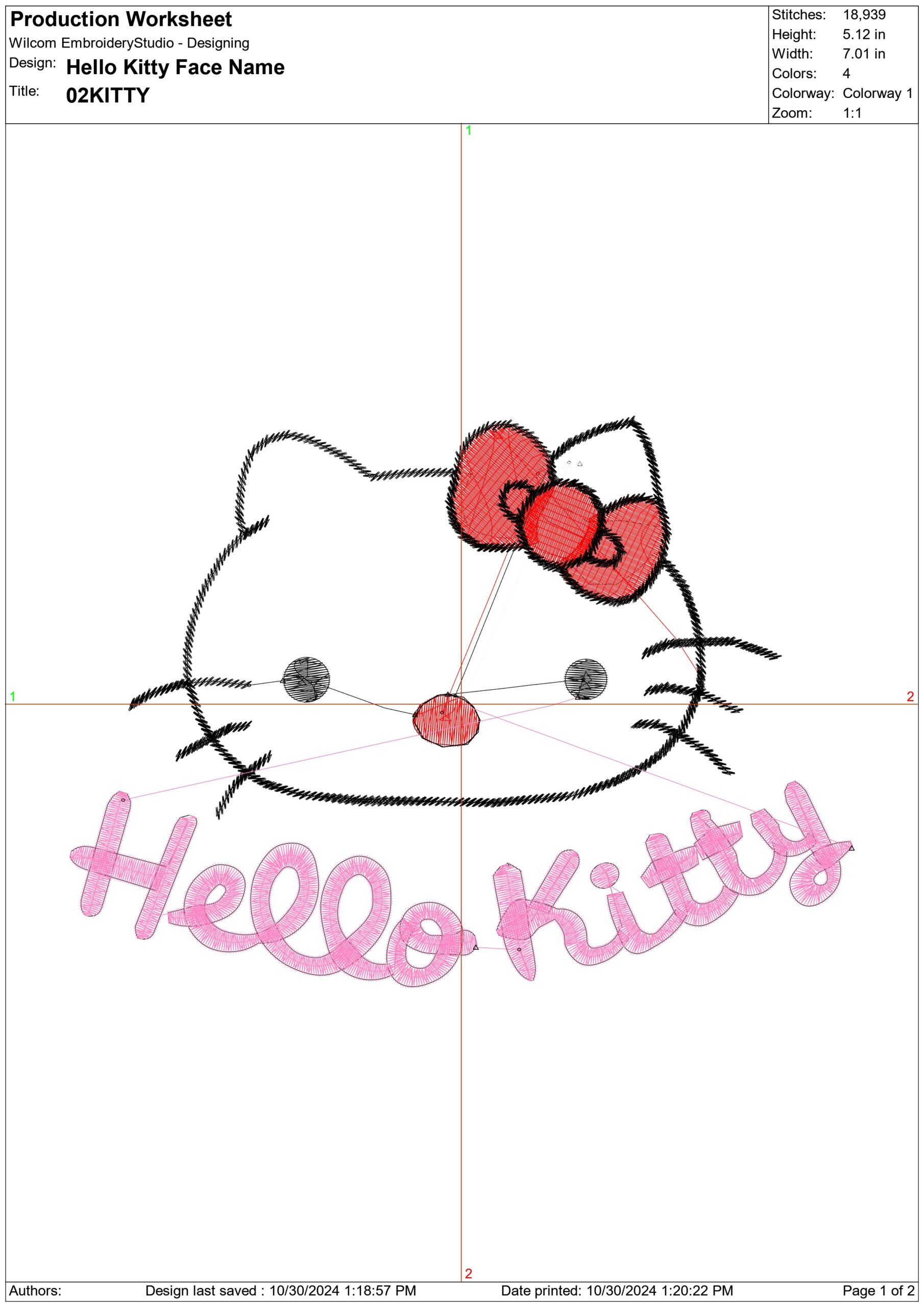 Hello Kitty Face name- Elegant embroidery design file - instant download — view 4