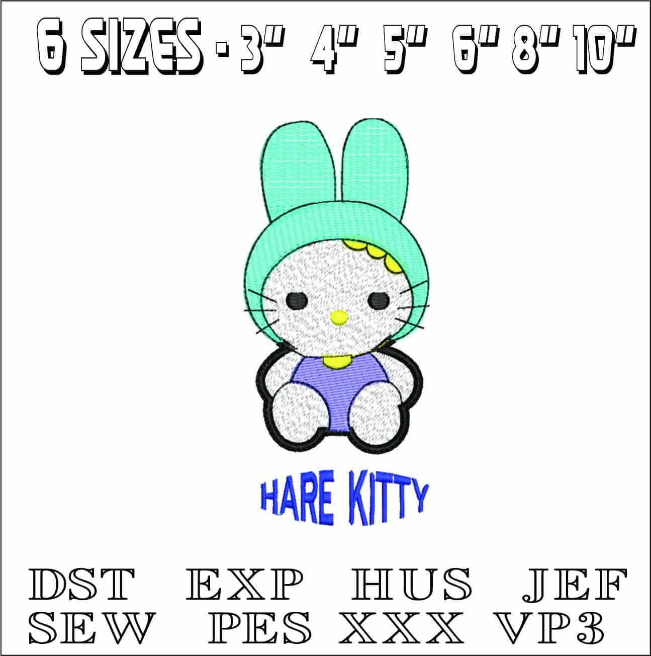 Hello Kitty Hare- Elegant embroidery design file - instant download — view 2