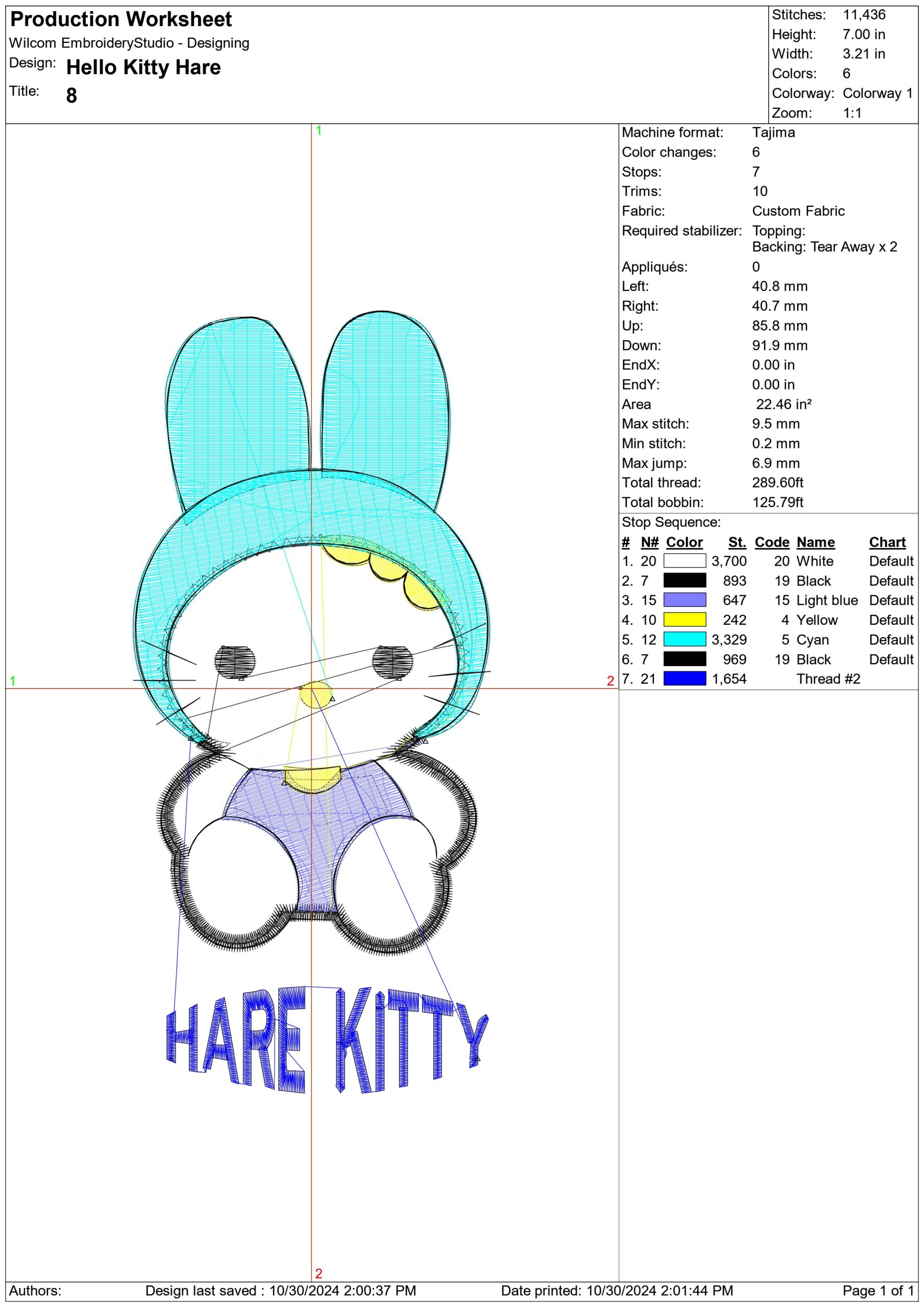 Hello Kitty Hare- Elegant embroidery design file - instant download — view 3