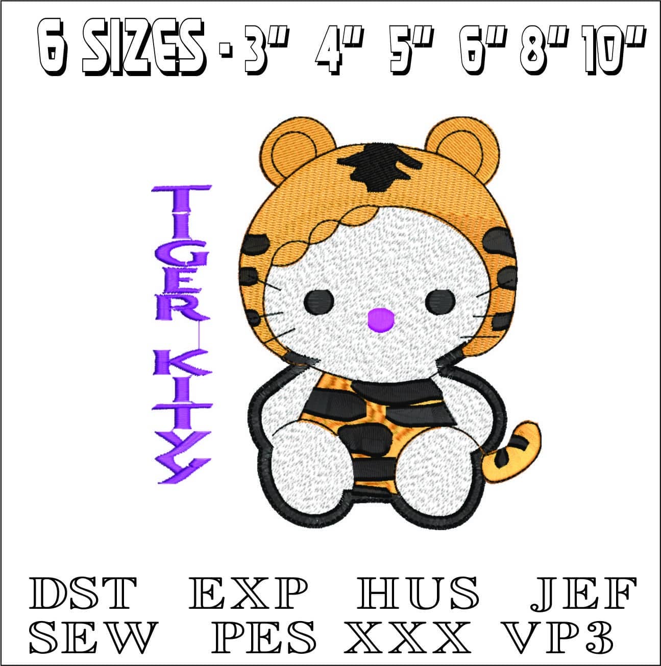 Hello Kitty Tiger- Elegant embroidery design file - instant download — view 2