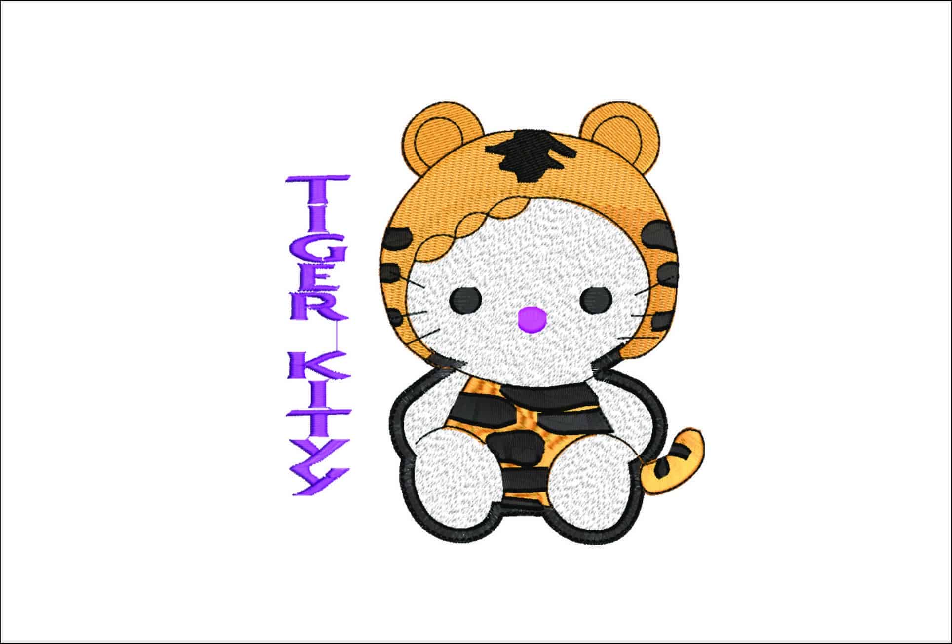 Hello Kitty Tiger- Elegant embroidery design file - instant download