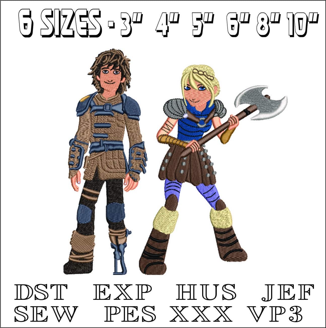 Hiccup and Astrid How to Train a Dragon- Elegant embroidery design file - instant download — view 2