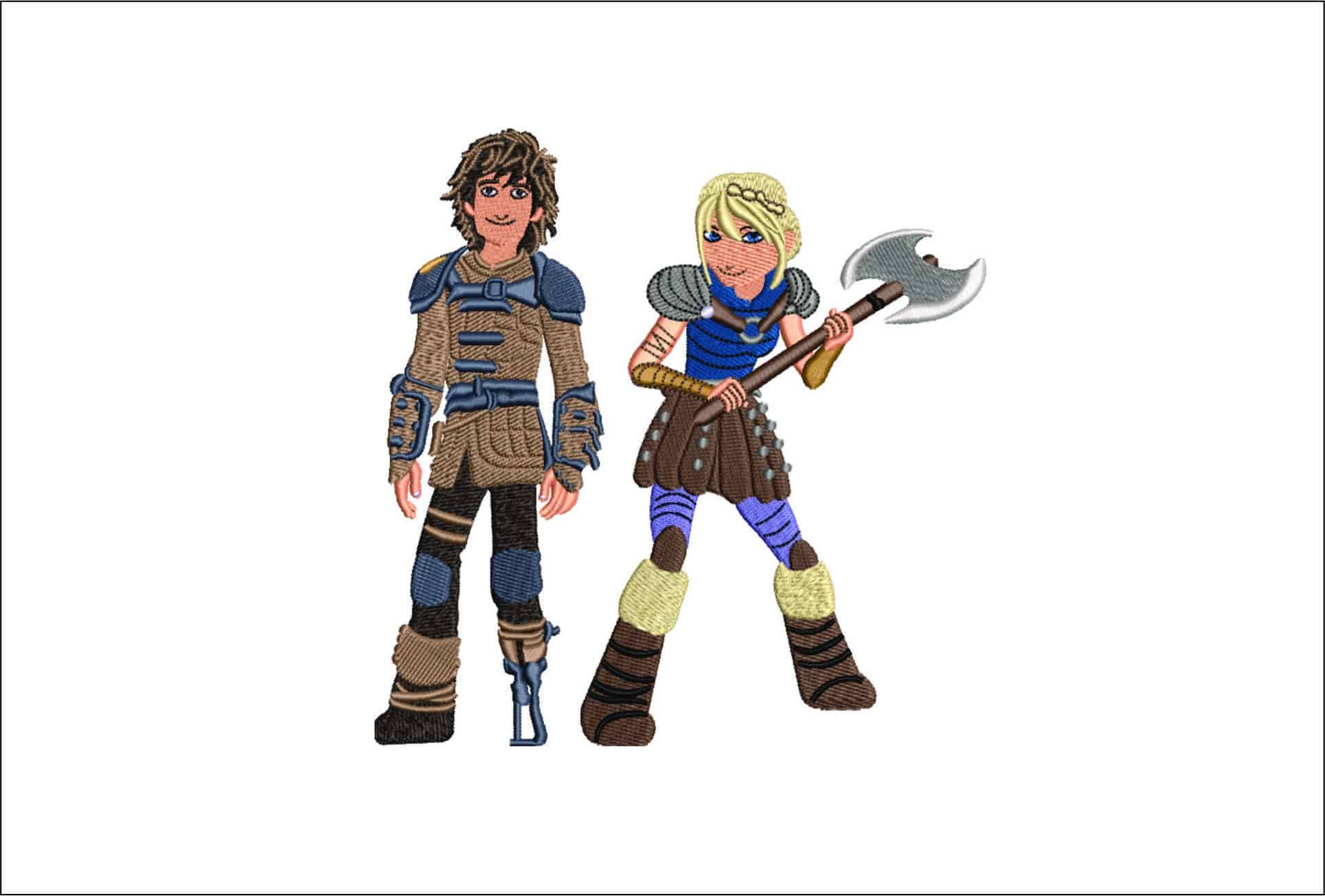 Hiccup and Astrid How to Train a Dragon- Elegant embroidery design file - instant download