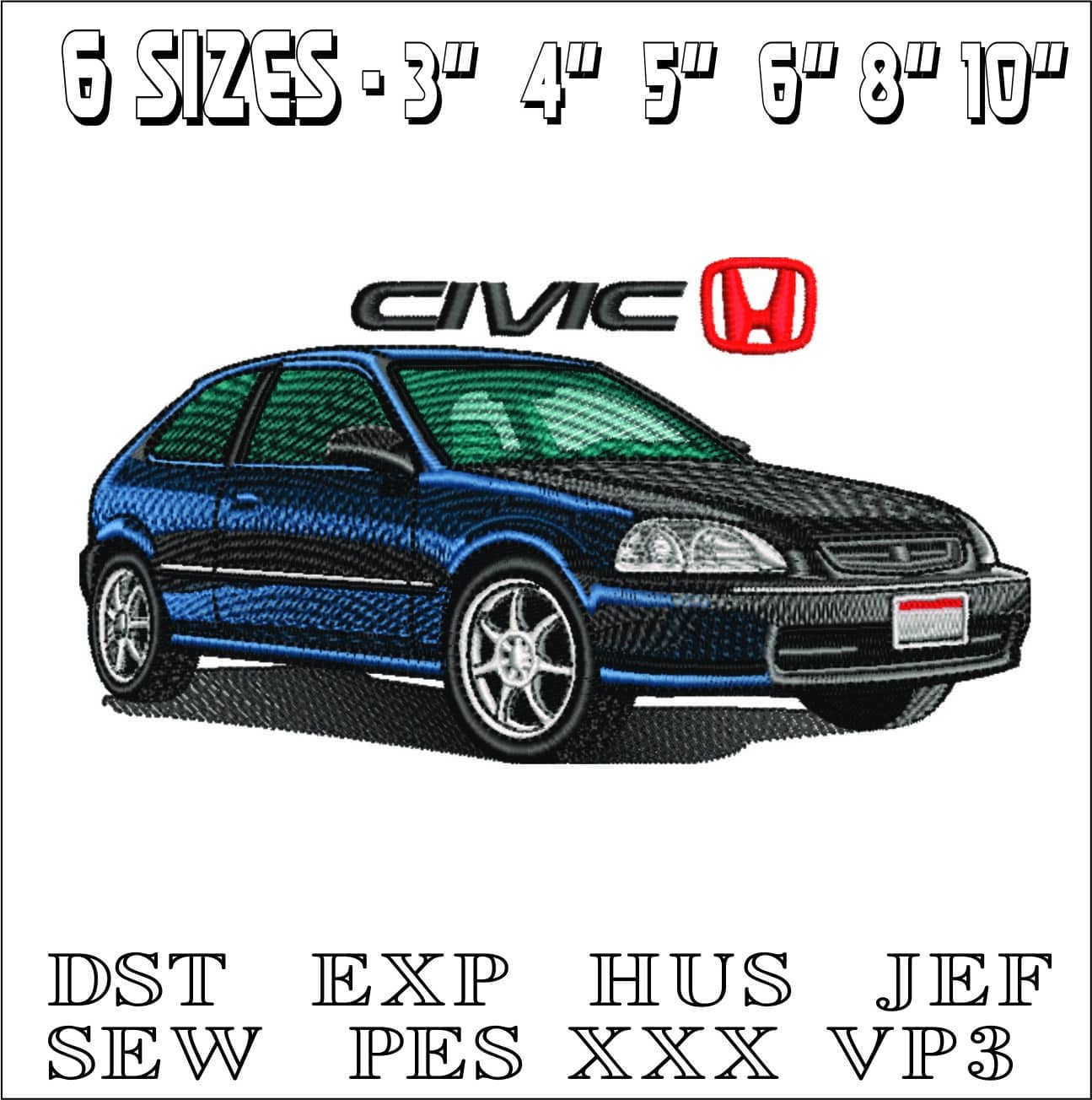 Honda Civic Mk 1 with Logo- Elegant embroidery design file - instant download — view 2