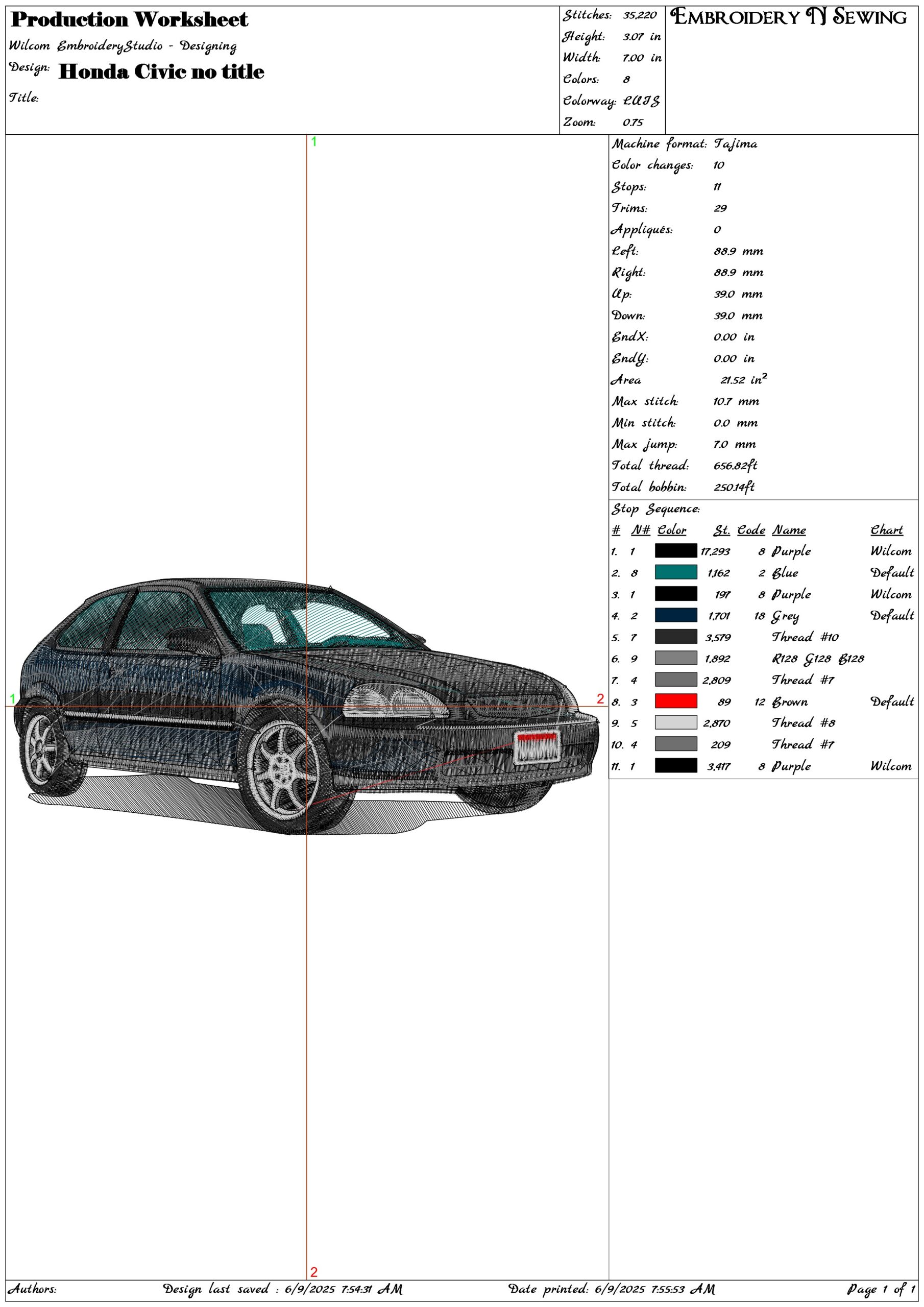 Honda Civic no Name- Elegant embroidery design file - instant download — view 3