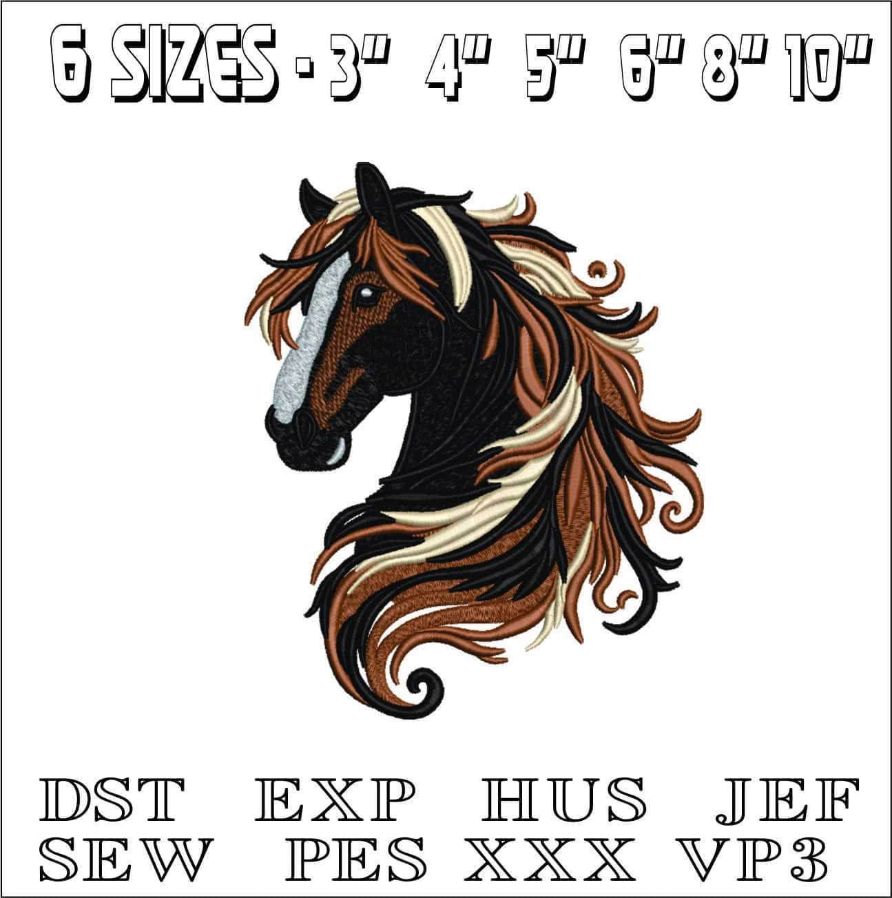 Horses Head- Elegant embroidery design file - instant download — view 2