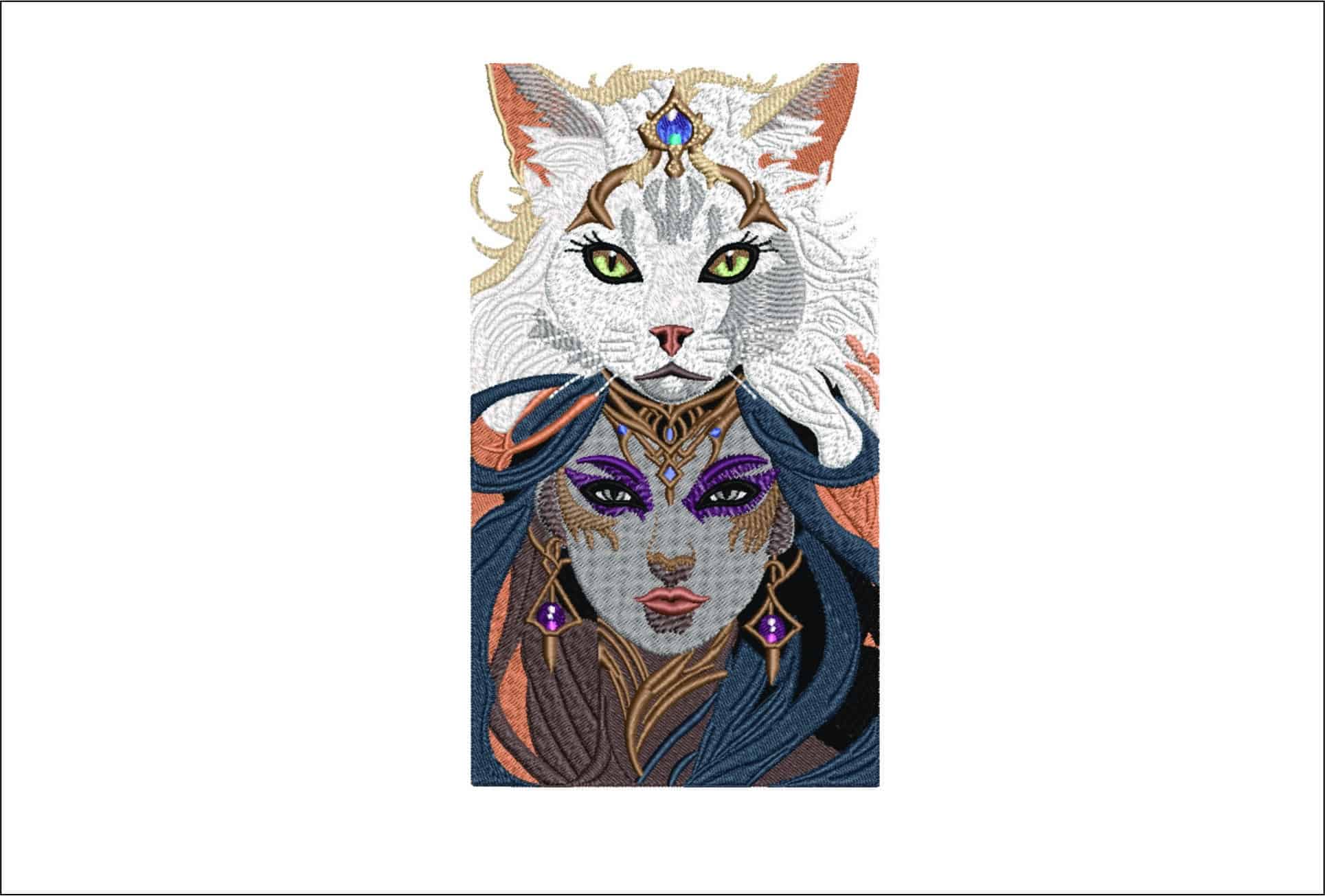 Indian Cat Lady- Elegant embroidery design file - instant download
