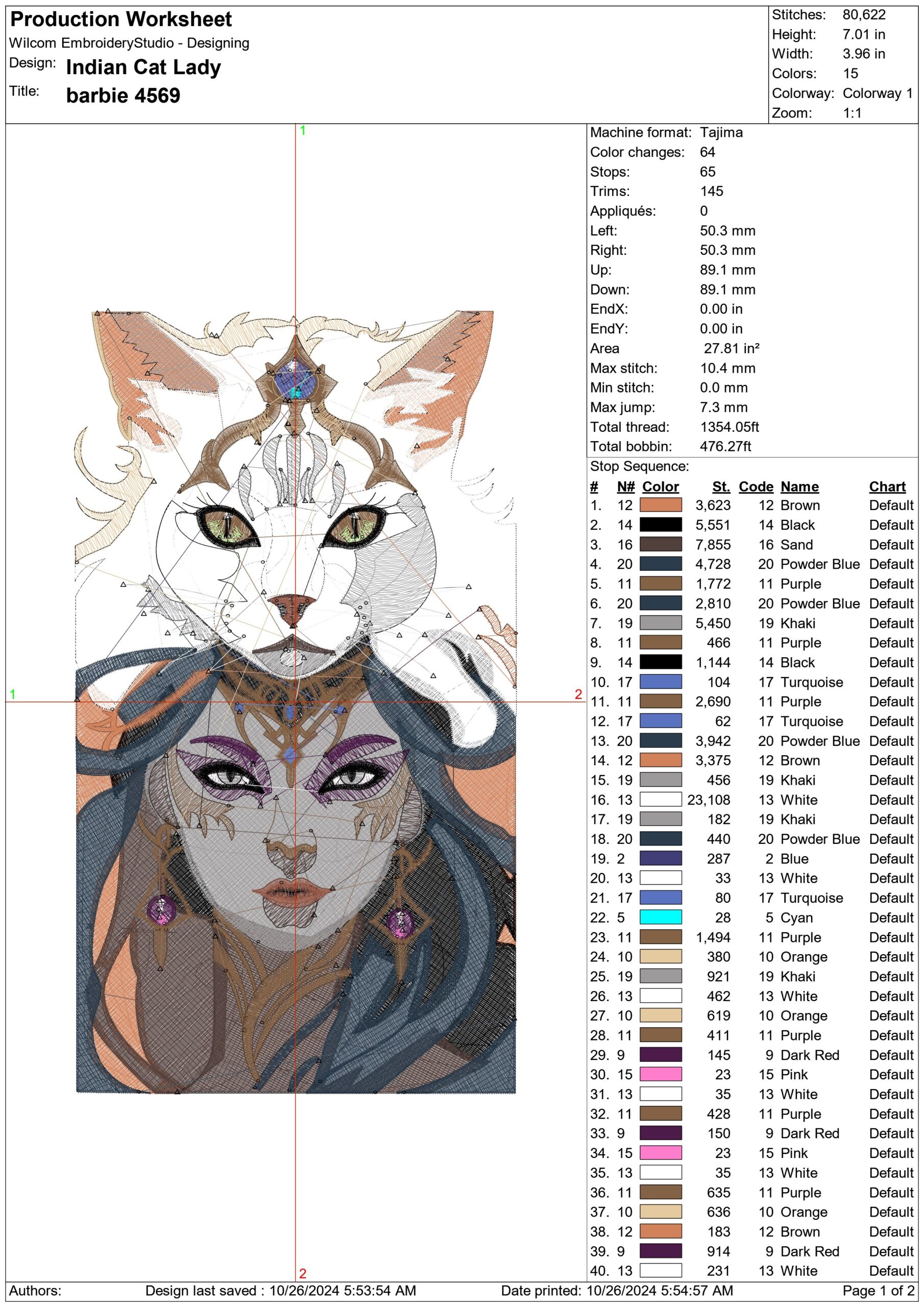 Indian Cat Lady- Elegant embroidery design file - instant download — view 3