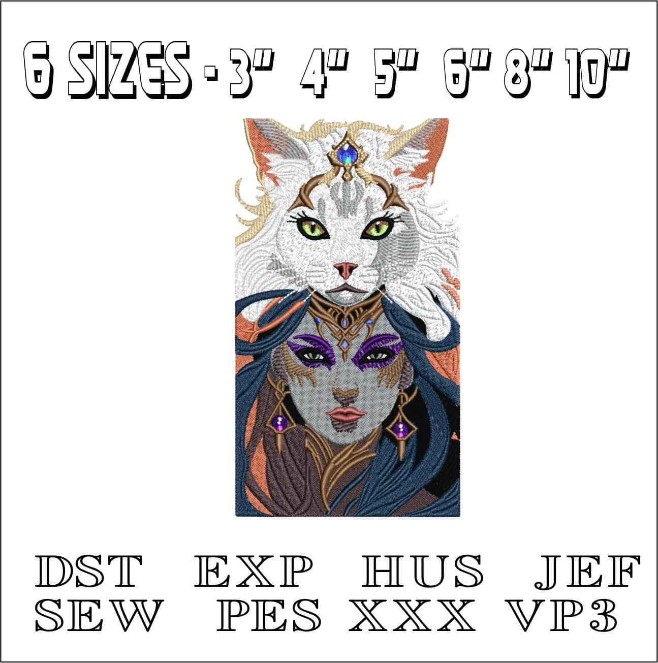 Indian Cat Lady- Elegant embroidery design file - instant download — view 2