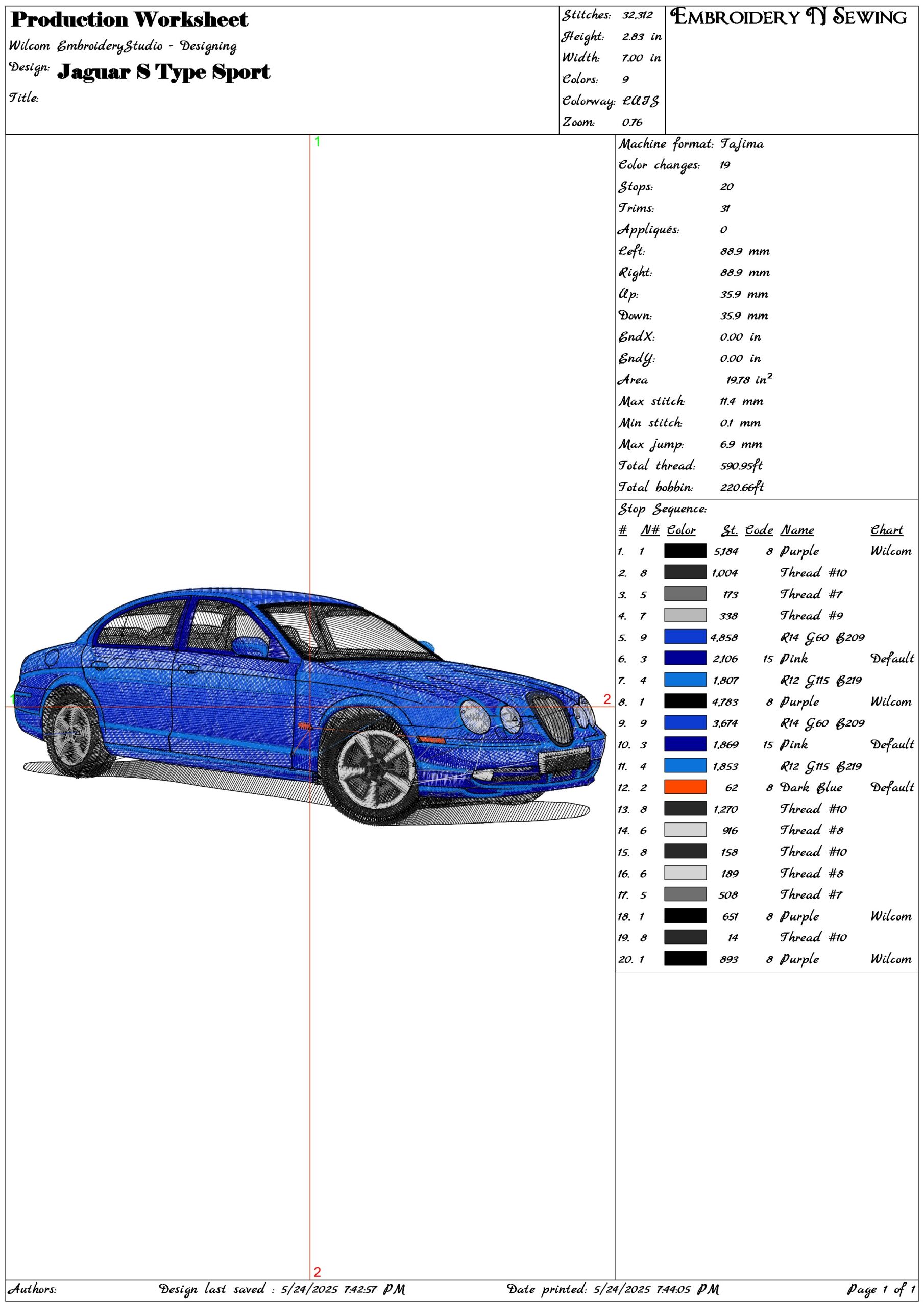 Jaguar S Type Sport- Elegant embroidery design file - instant download — view 3