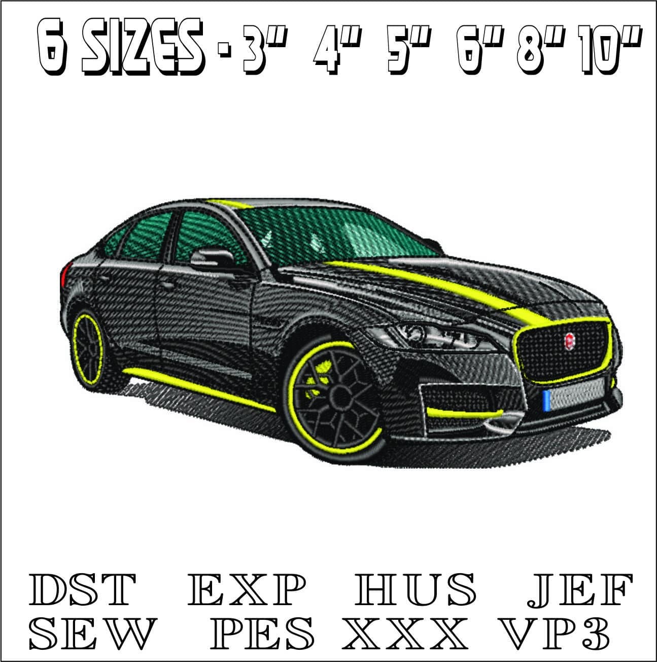 Jaguar XF with yellow stripes- Elegant embroidery design file - instant download — view 2