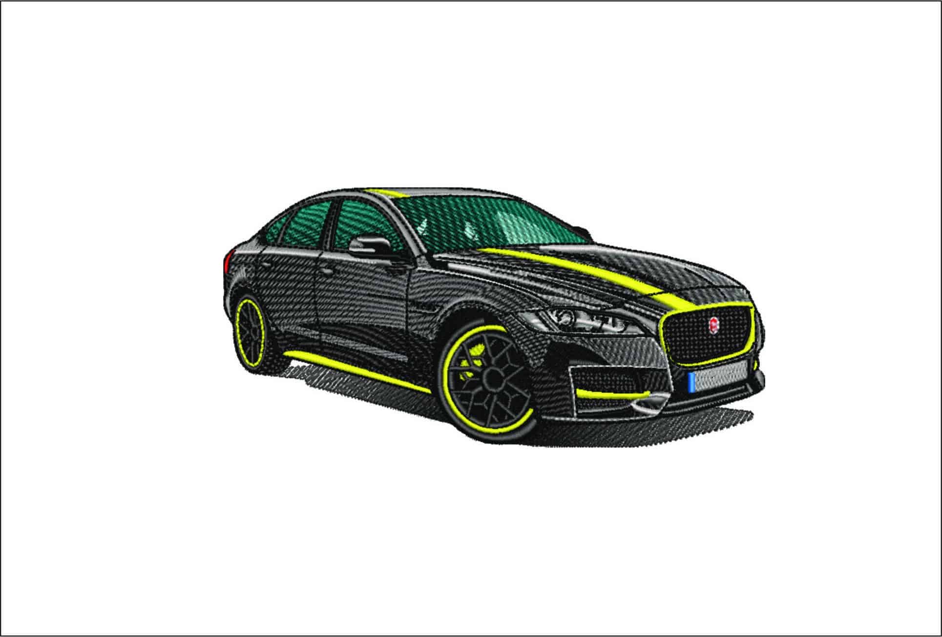 Jaguar XF with yellow stripes- Elegant embroidery design file - instant download