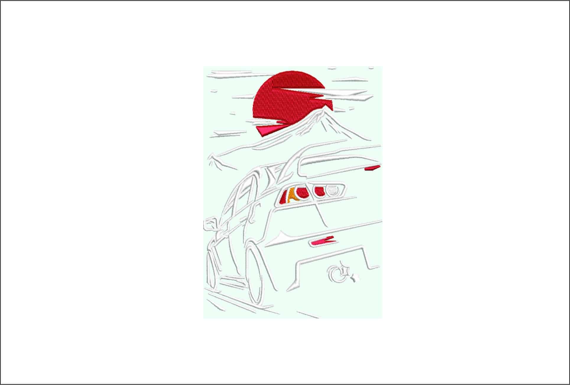 Japanese Car into Sunset Outline- Elegant embroidery design file - instant download