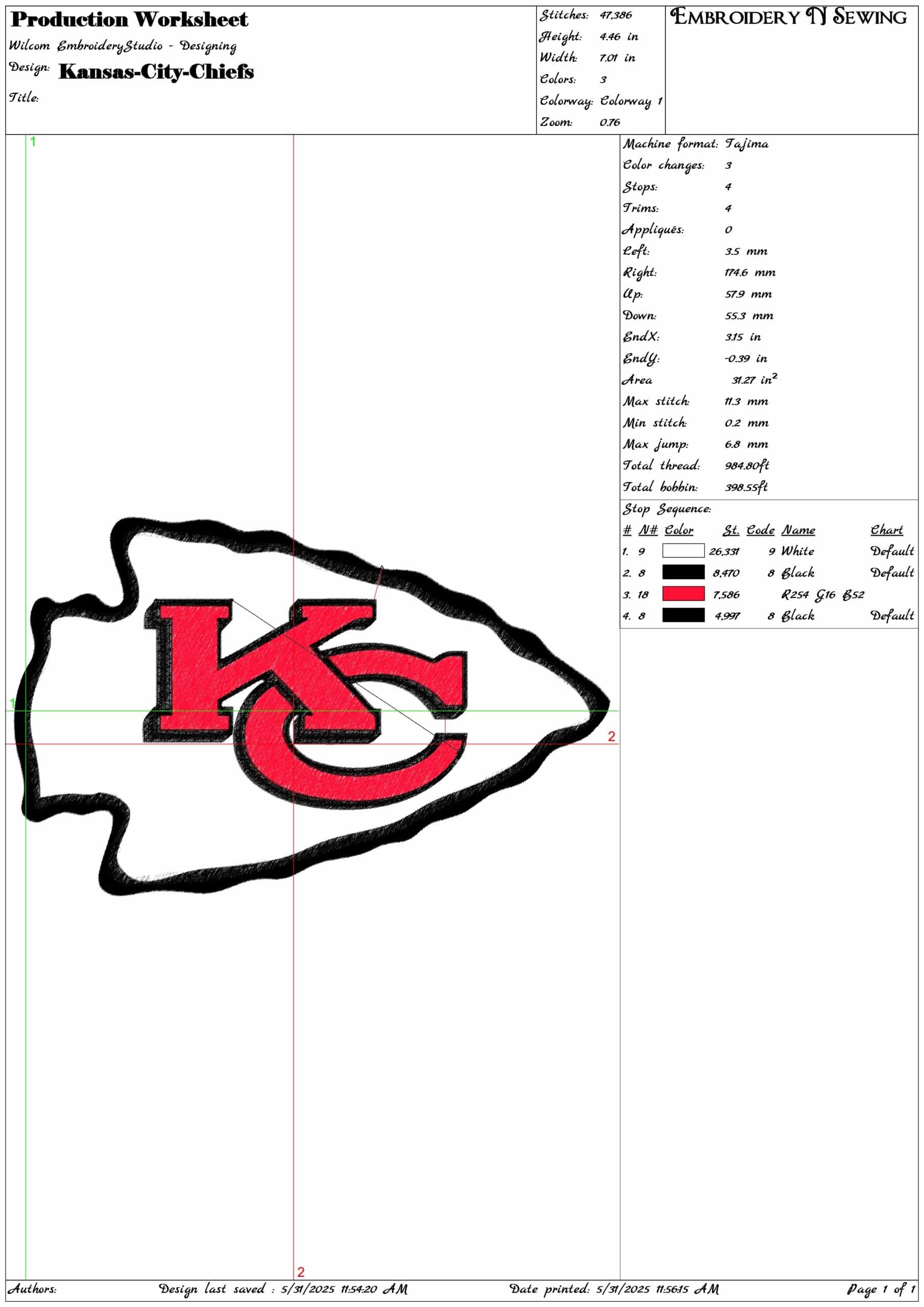 Kansas City Chiefs- Elegant embroidery design file - instant download — view 3