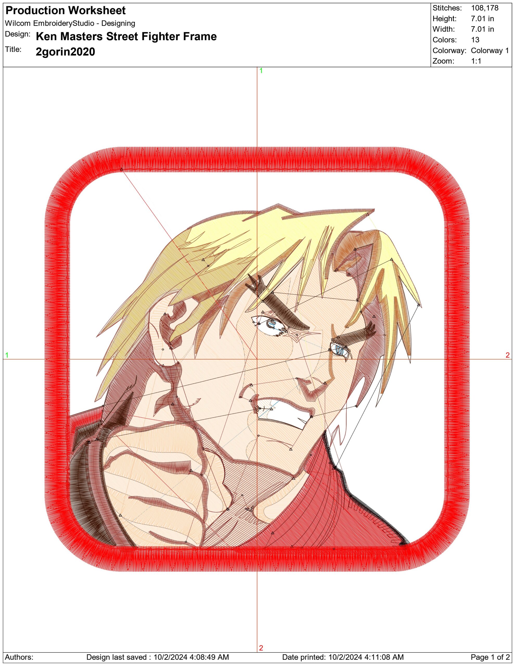 Ken Masters Street Fighter Frame- Elegant embroidery design file - instant download — view 4