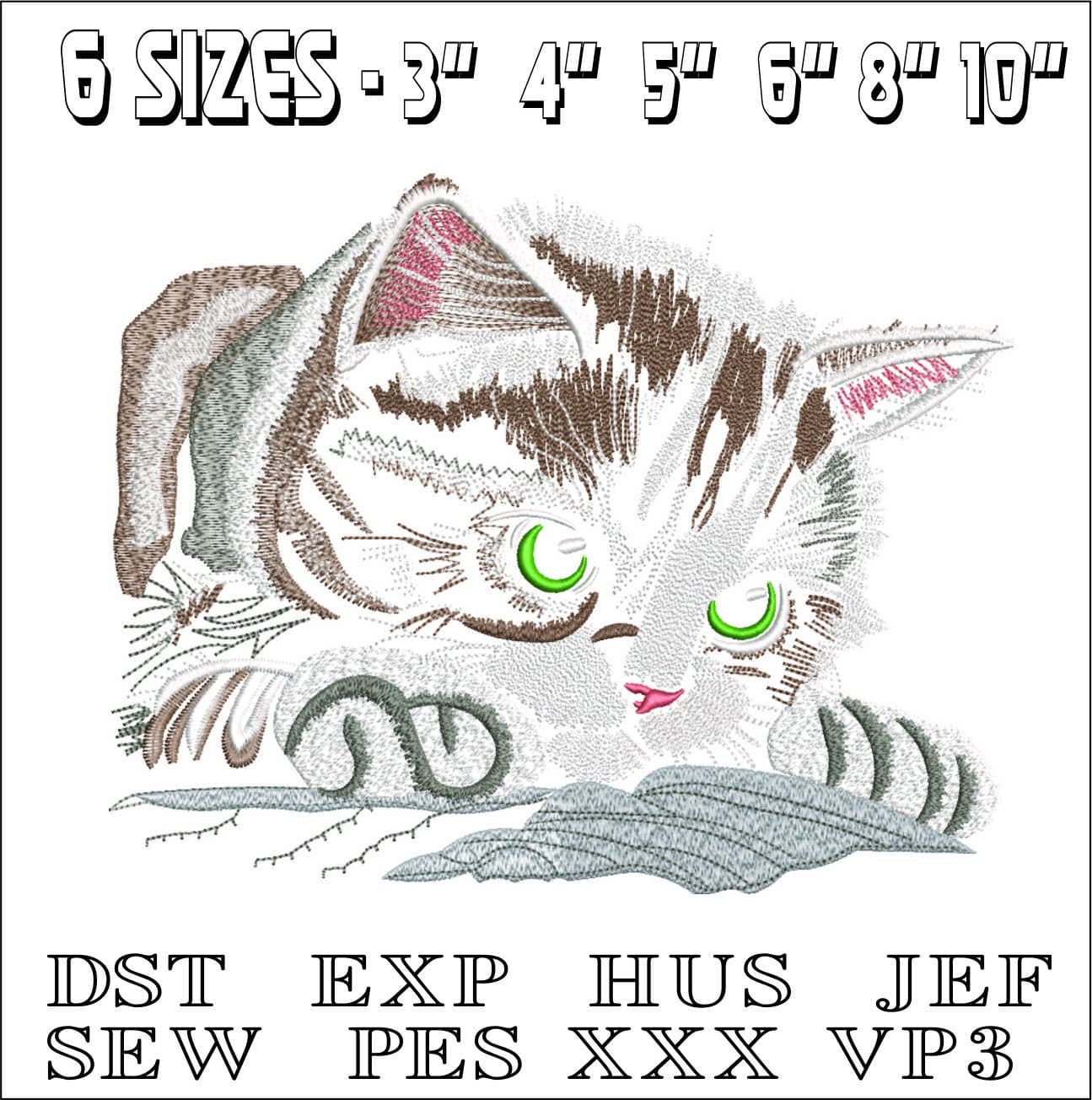 Kitten Resting- Elegant embroidery design file - instant download — view 2
