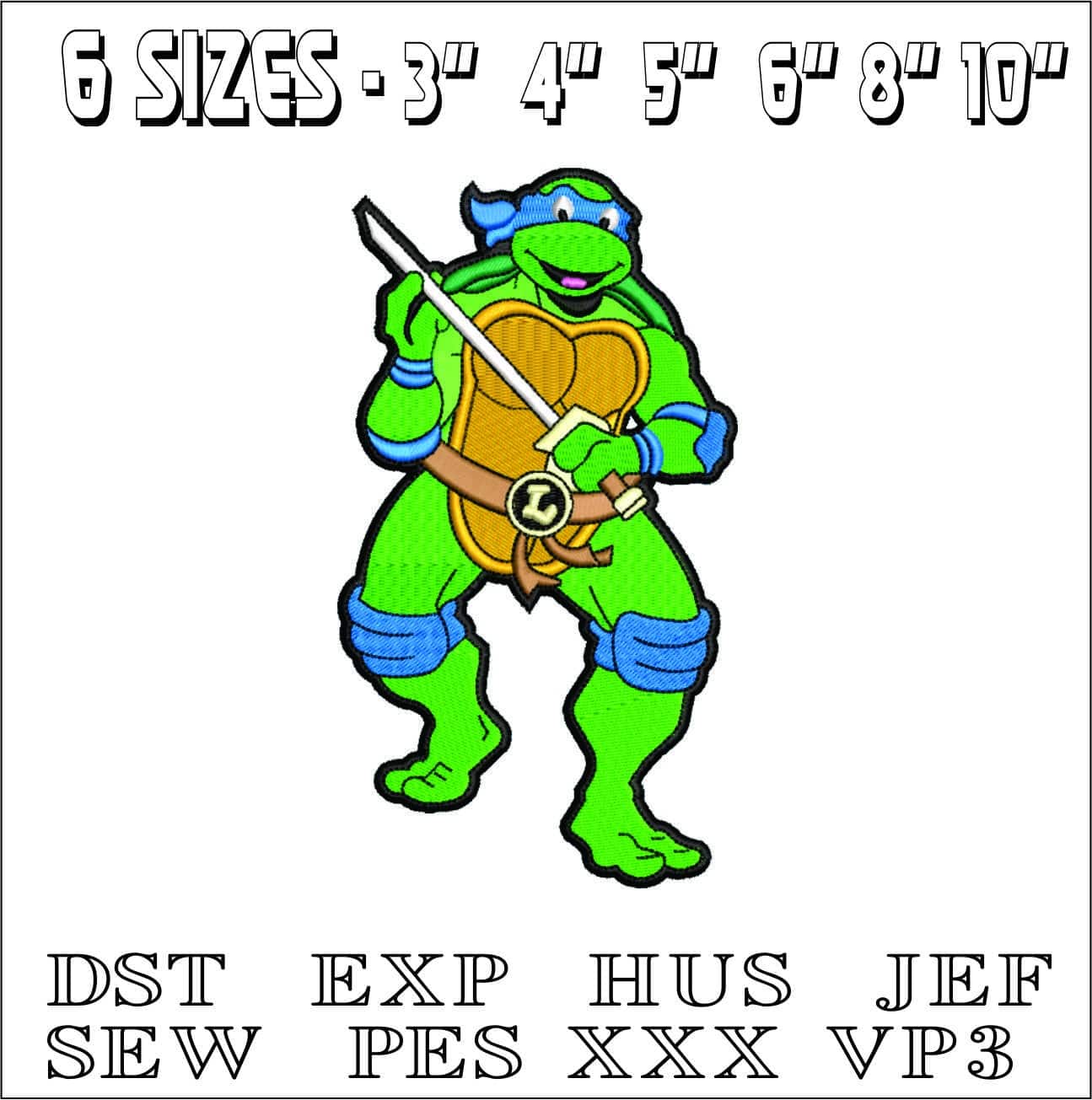 Leonardo Ninja Turtle- Elegant embroidery design file - instant download — view 2