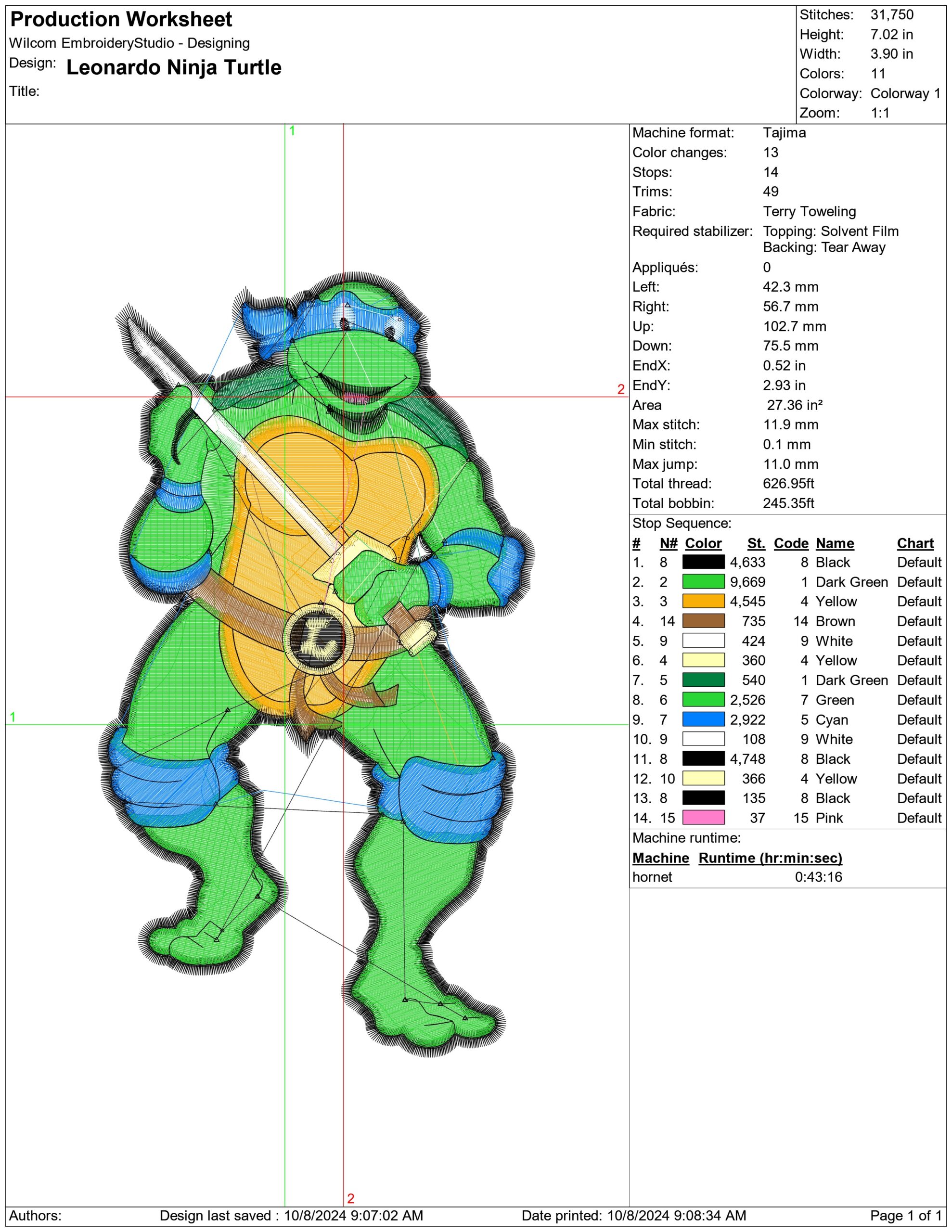 Leonardo Ninja Turtle- Elegant embroidery design file - instant download — view 3