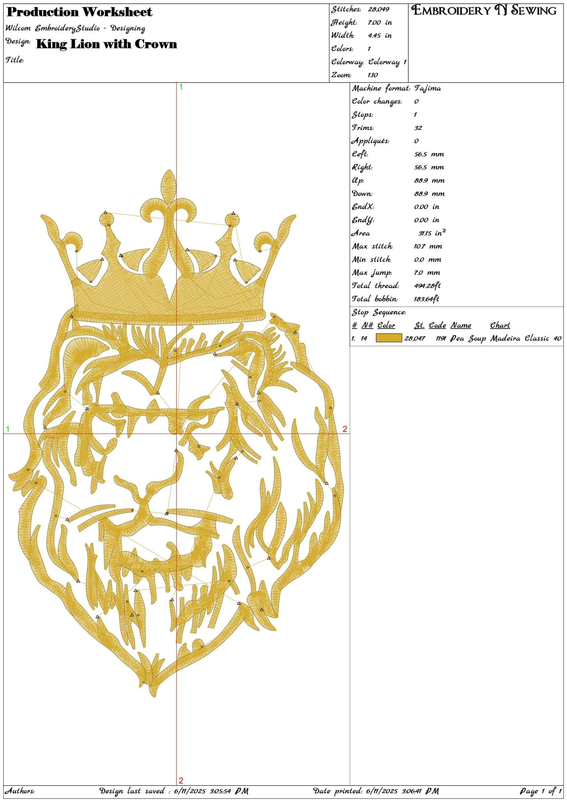 Lion Crown- Elegant embroidery design file - instant download — view 3