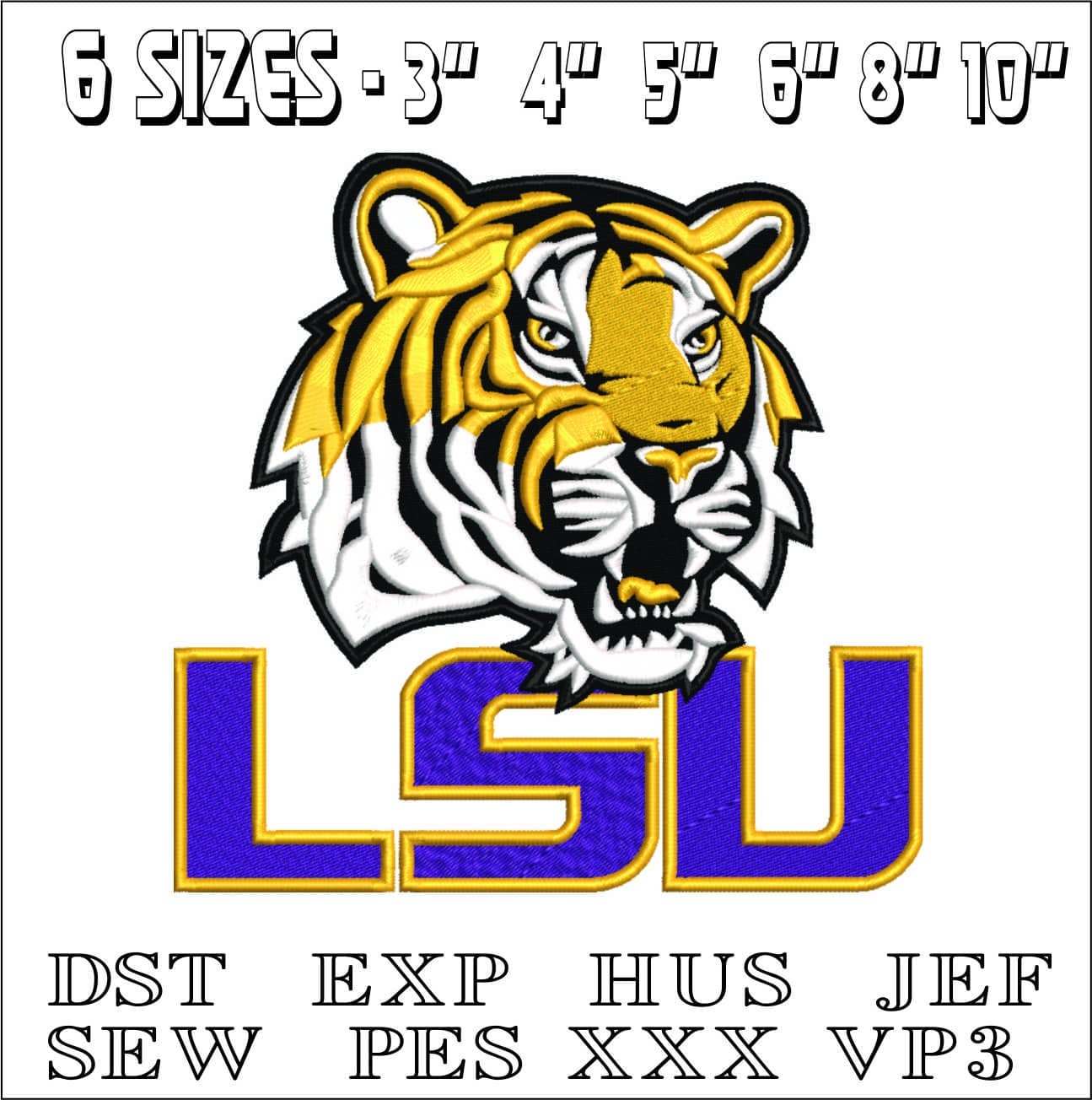 LSU Tiger 2006 2014- Elegant embroidery design file - instant download — view 2